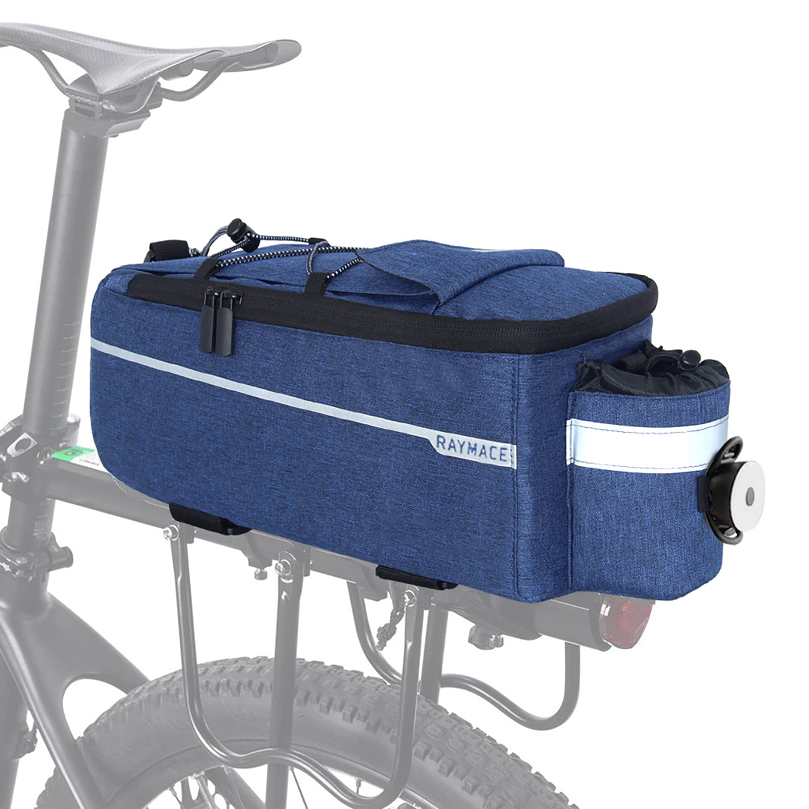 RAYMACE Bike Trunk Cooler Bag with Tail Light,Bicycle Rear Rack Bag Insulated Storage 8L,Pannier Bag (Navy)