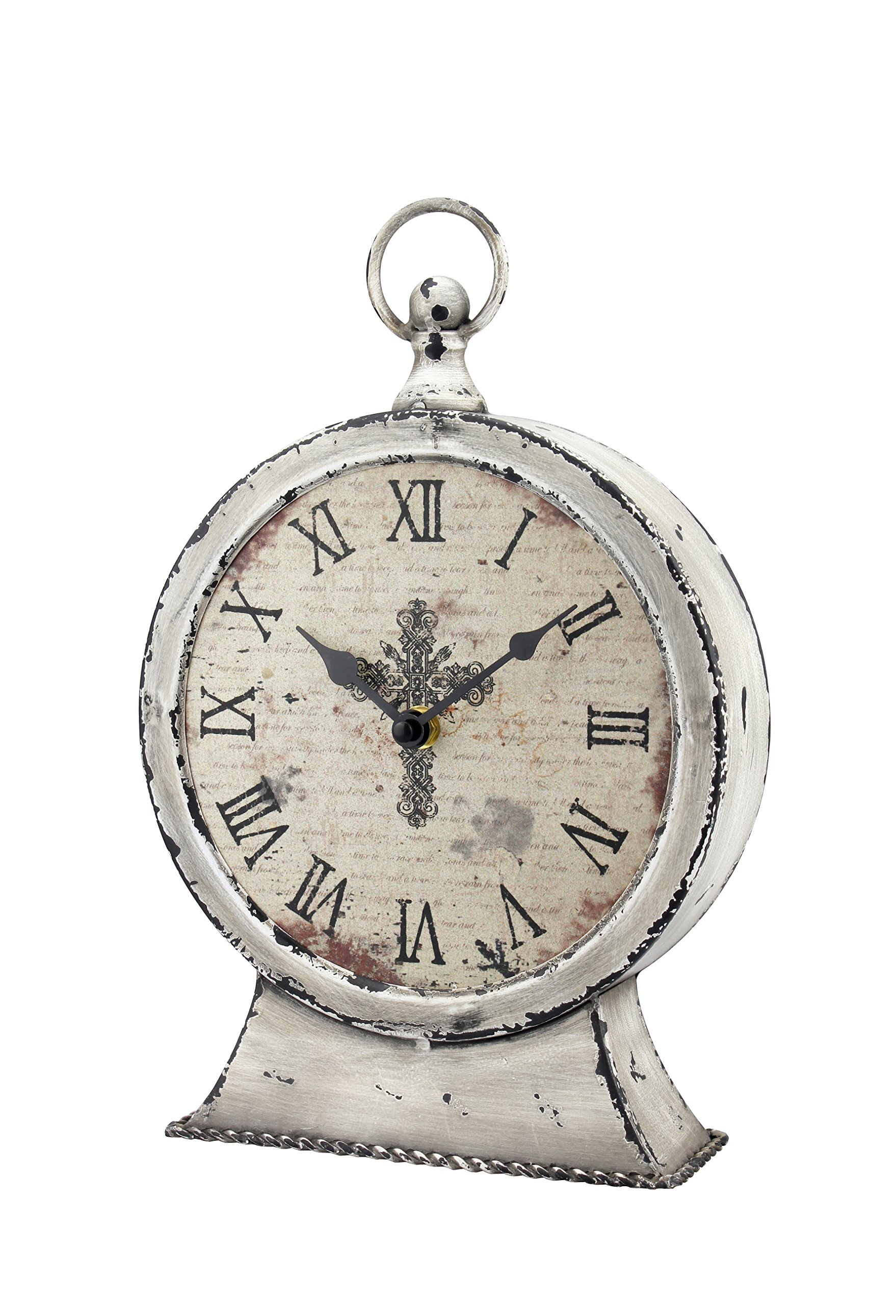 Stonebriar Large 13 Inch Decorative Battery Operated Table Top Clock with Roman Numerals and Antique White Finish