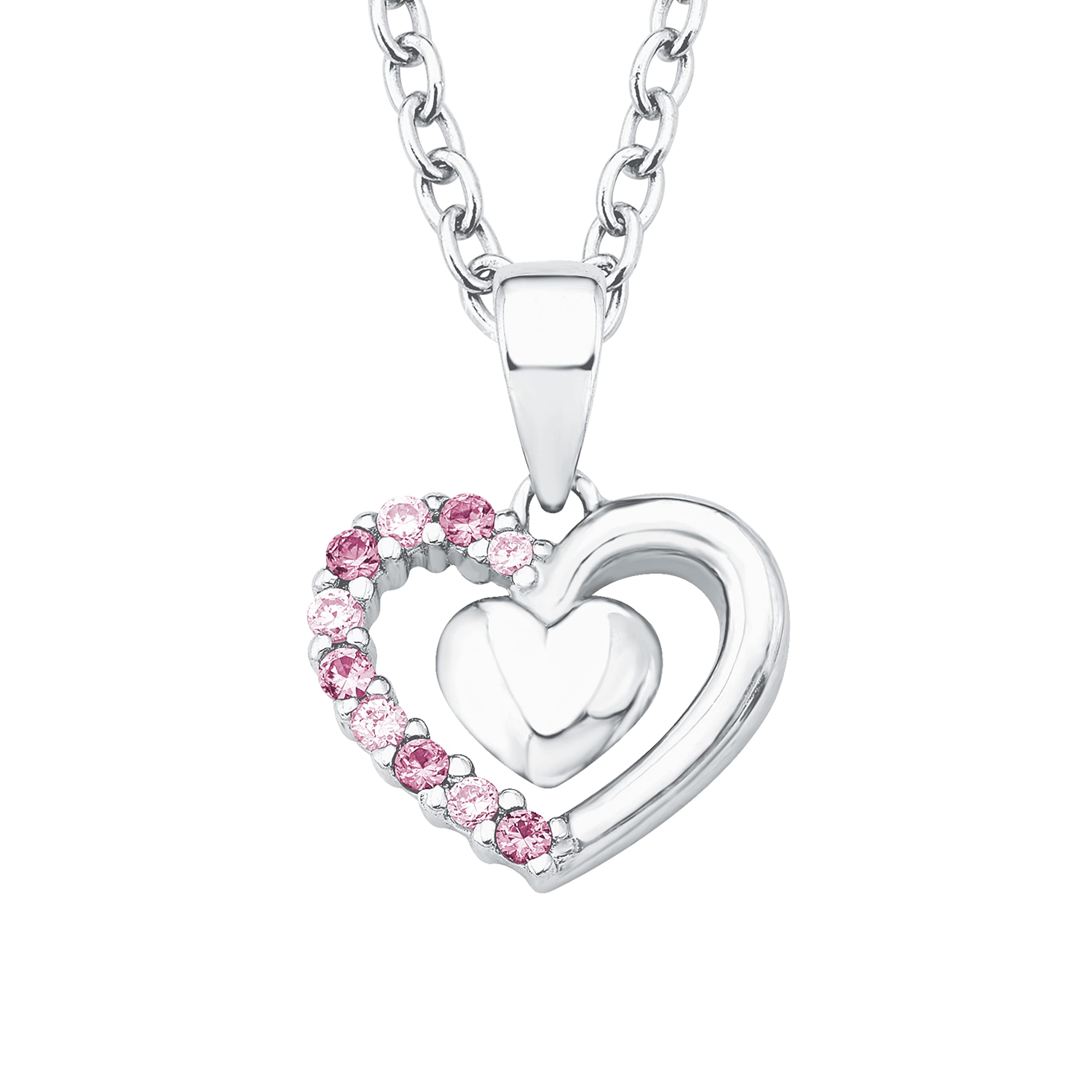 Prinzessin Lillifee necklace with pendant 925 sterling silver girls' children's necklace, with zirconia synth, 35+3 cm, silver, heart, comes in jewelry gift box 2017951