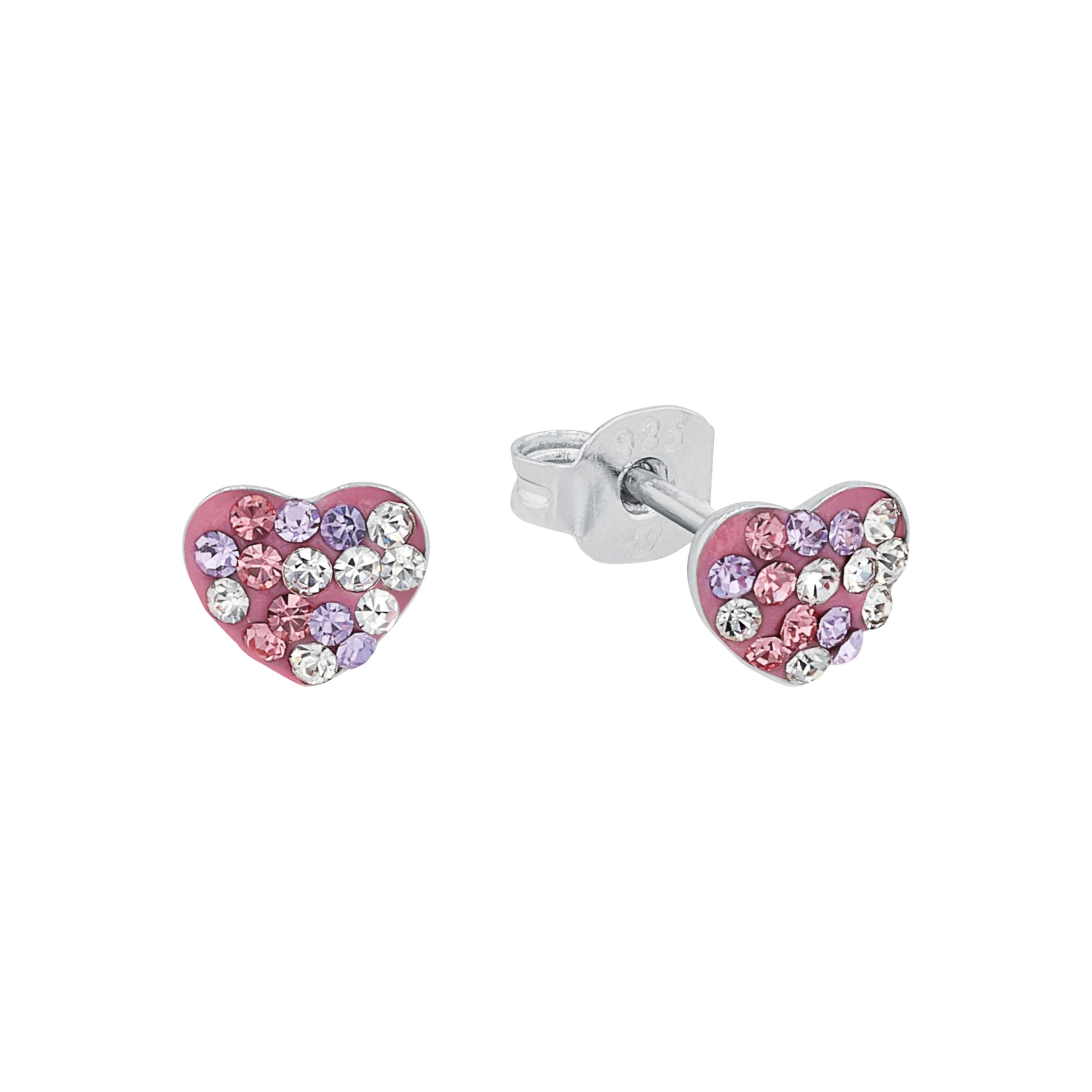 Prinzessin Lillifee stud earrings 925 sterling silver girls' children's earrings, with Preciosa, 0.6 cm, silver, heart, comes in jewelry gift box 2013168