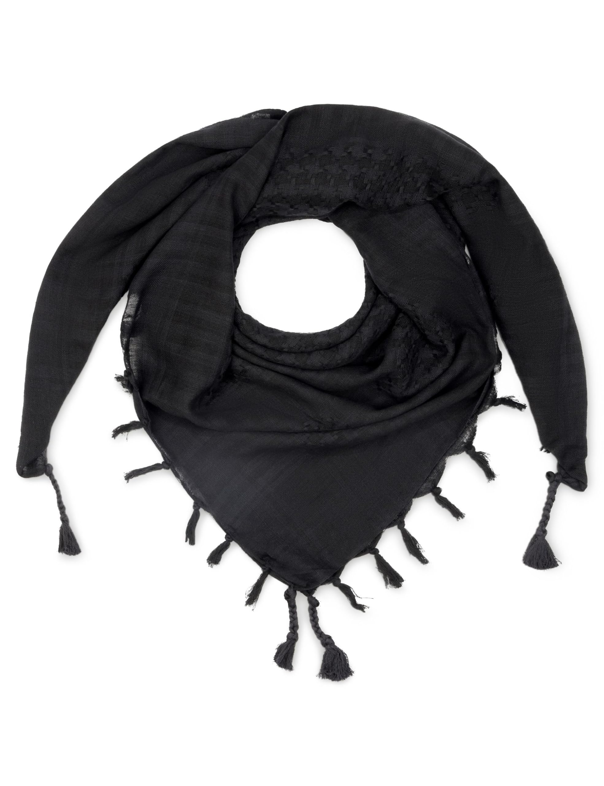 LOVARZI Black Shemagh Arabic Palestinian Scarf - Neck and Head Arab Scarf for Men - Cotton Square Scarves for Winter & Summer