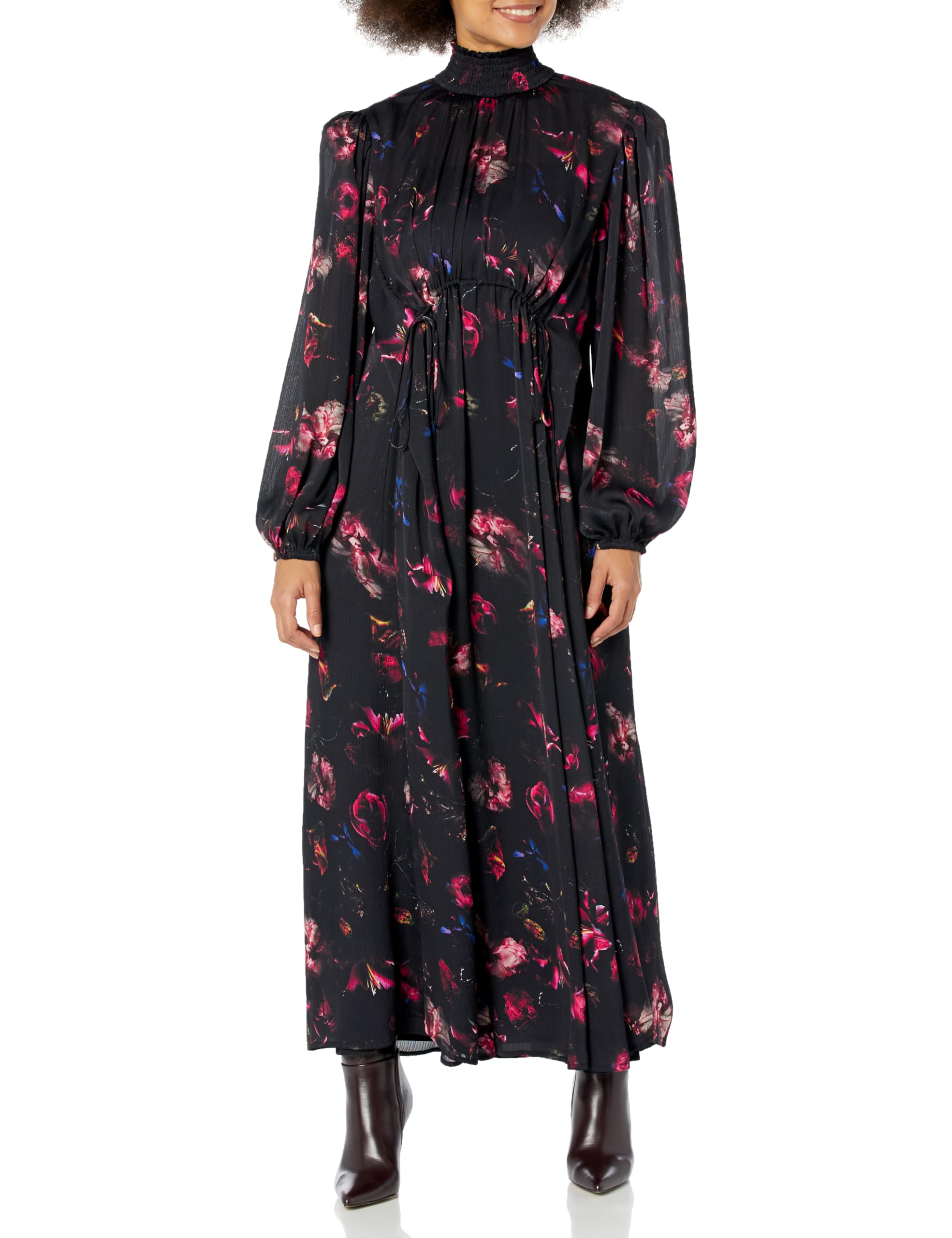 The Drop Women's Black Floral Print Mock-Neck Maxi Dress by @karenbritchick, L