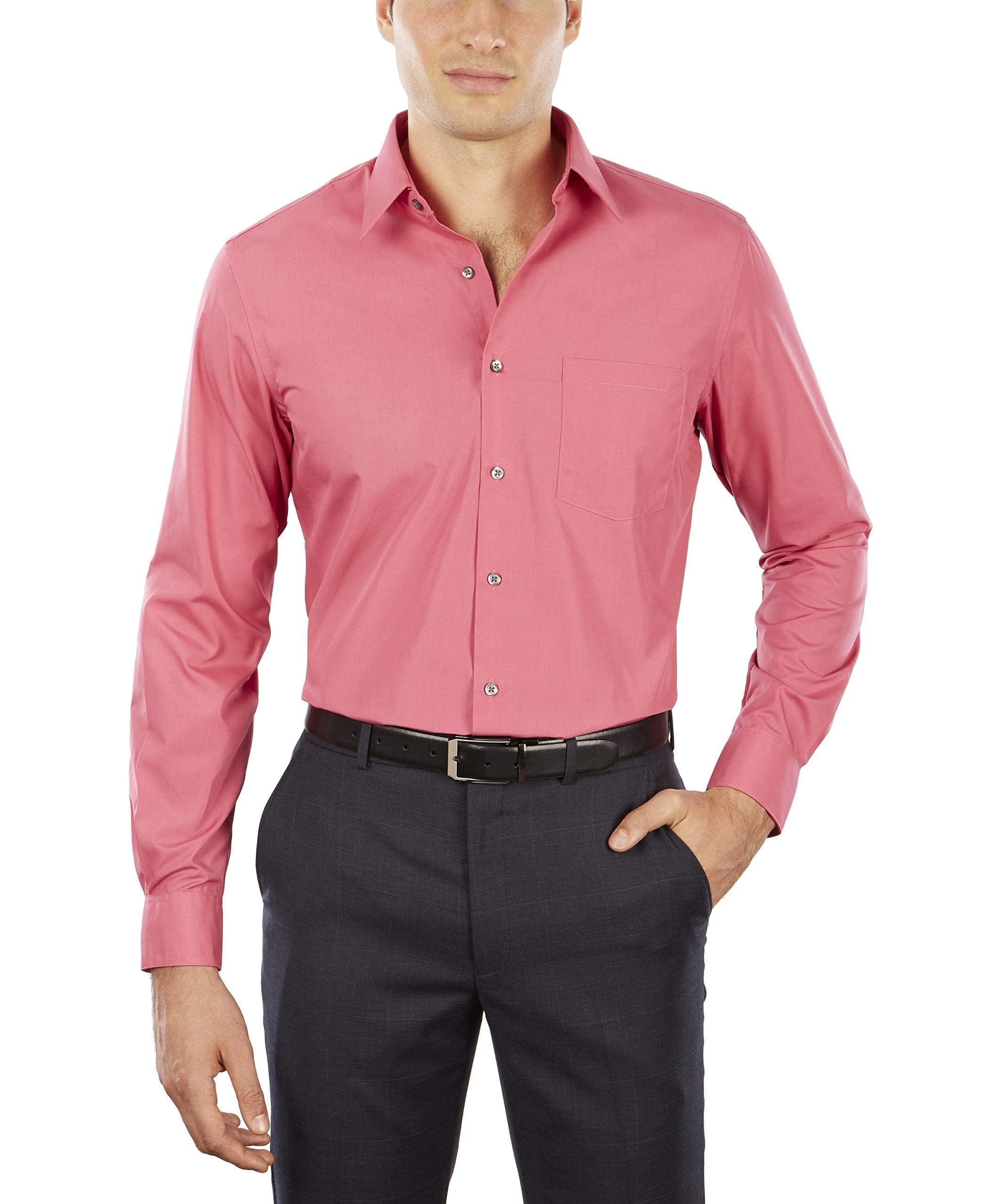 Van Heusen Men's Dress Shirt Fitted Poplin Solid, Desert Rose, 17" Neck 36"-37" Sleeve