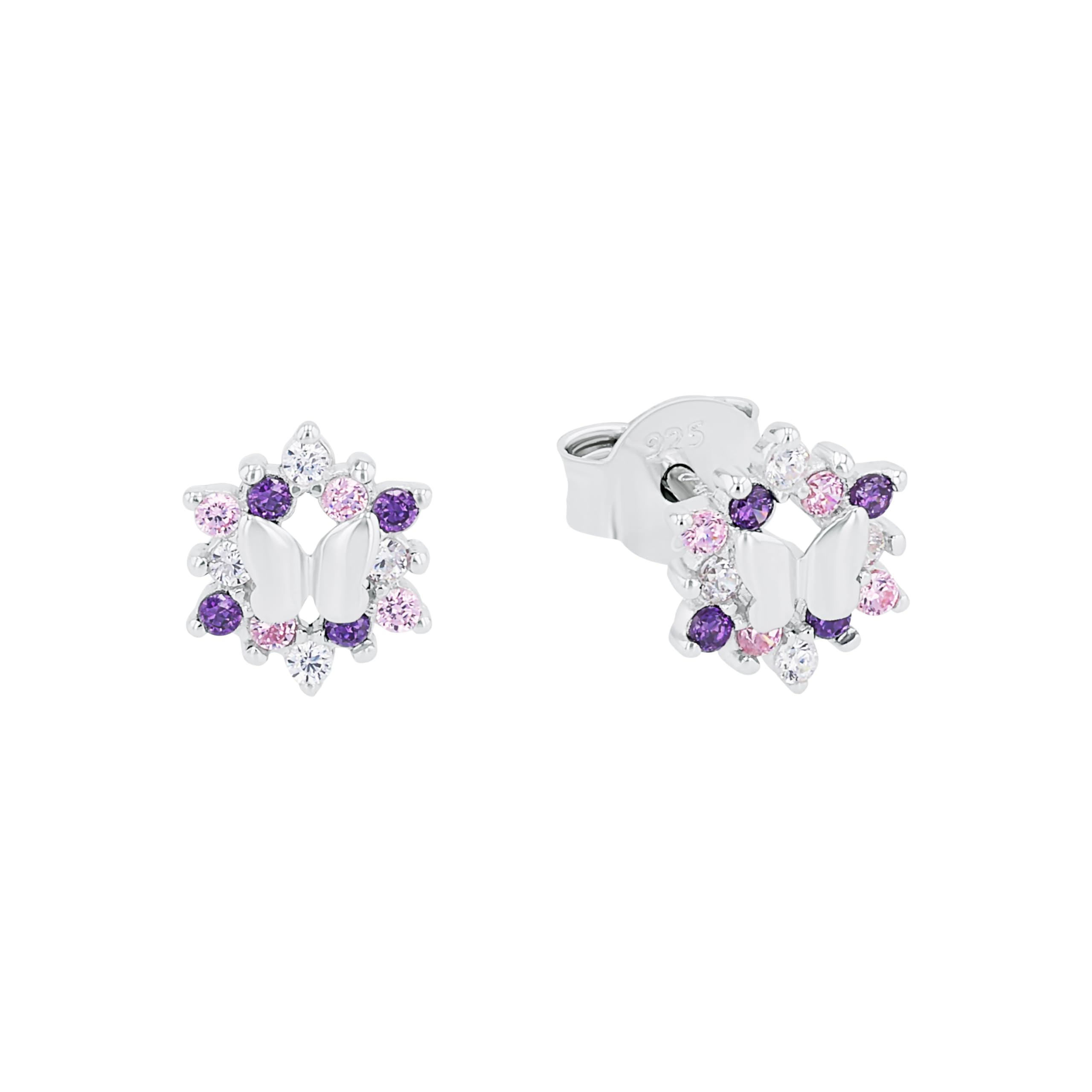 Prinzessin Lillifee stud earrings 925 Sterling silver girls' children's earrings, with zirconia synth., 0.7 cm, silver, butterfly, comes in jewelry gift box 9245598