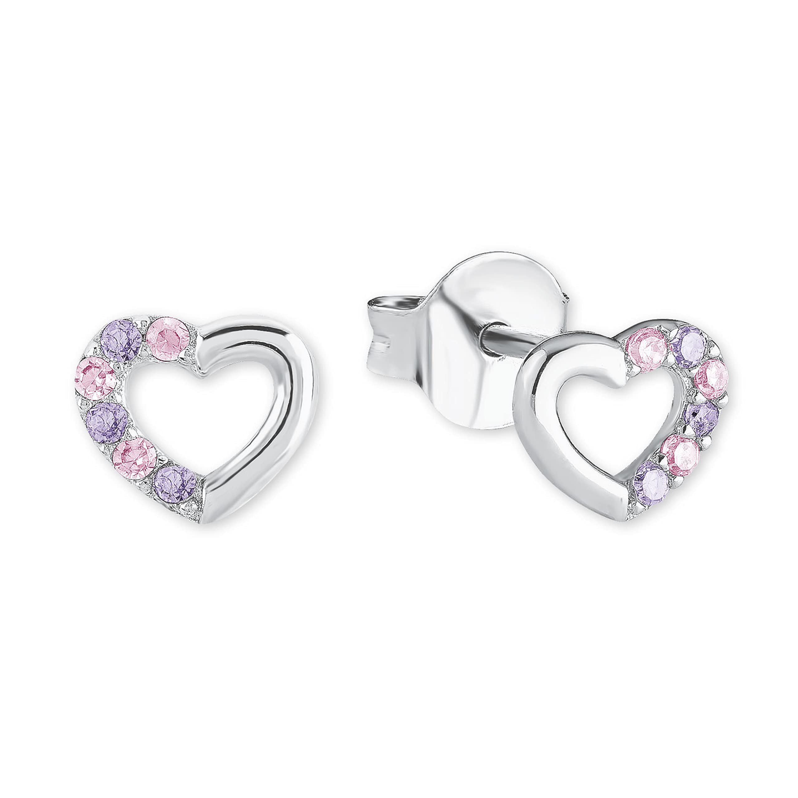 Prinzessin Lillifee stud earrings 925 Sterling silver girls' children's earrings, with zirconia synth., 0.5 cm, purple, heart, comes in jewelry gift box 2021106