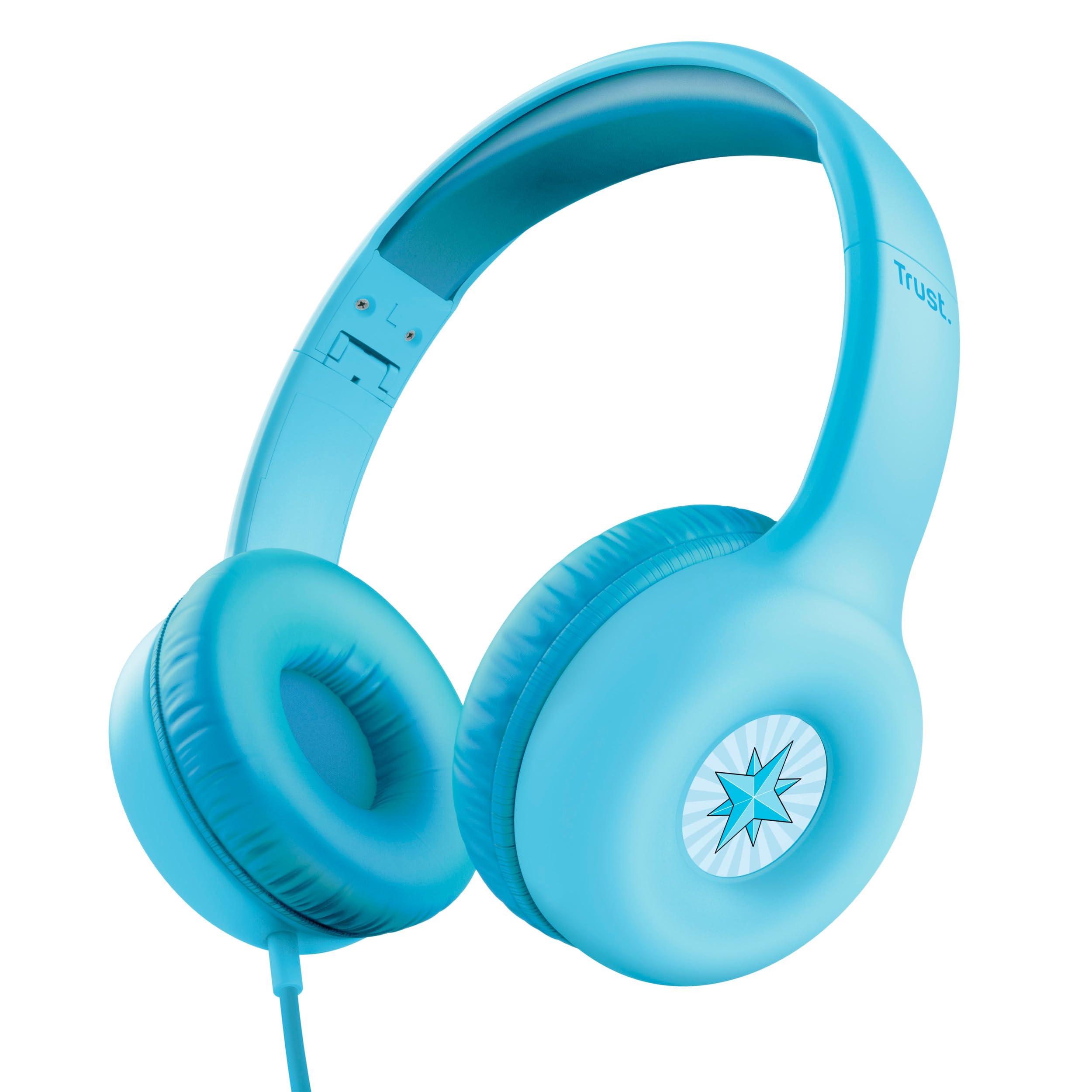 Trust Nouna Kids Headphones Wired with Safe Volume Limit (85dB) for Girls and Children Age 4-10, On Ear Foldable Headset with In-line Microphone, 3.5mm Connection, Stickers Included - Blue