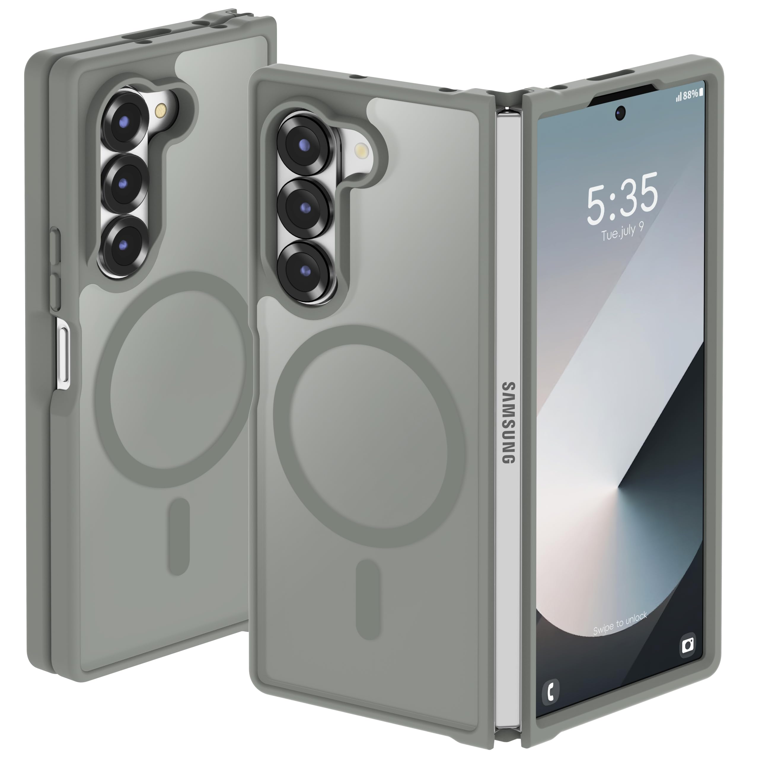 ORETECH Magnetic Case Compatible with Samsung Galaxy Z Fold 6 Case, Translucent Back Non-Slip Hard PC Shockproof Bumper Protective Phone Case Cover for Samsung Z Fold 6 - Grey