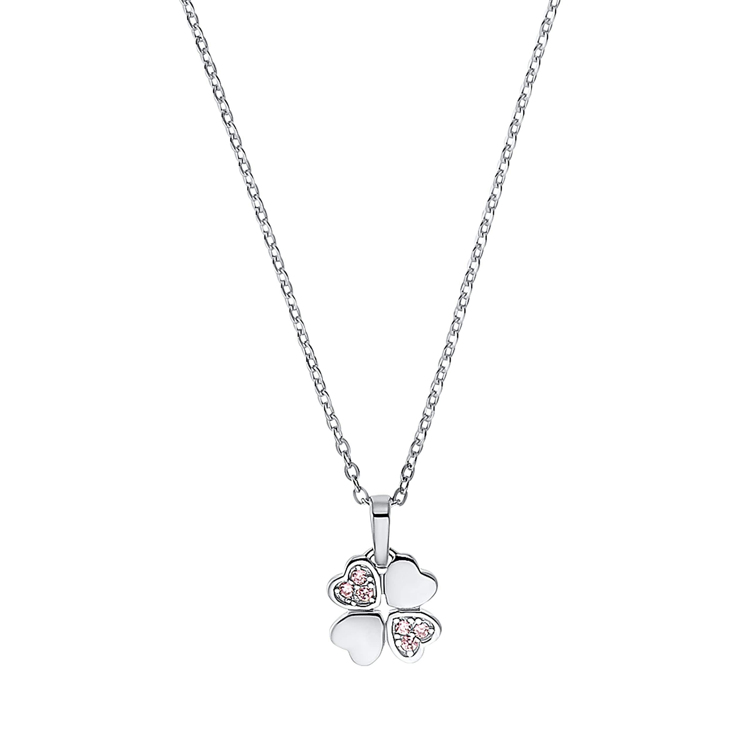 Amor Chain with pendant Sets, with Zirconia synth., 35+3 cm, Pink, Shamrock, Comes in jewelry gift box, 2021273