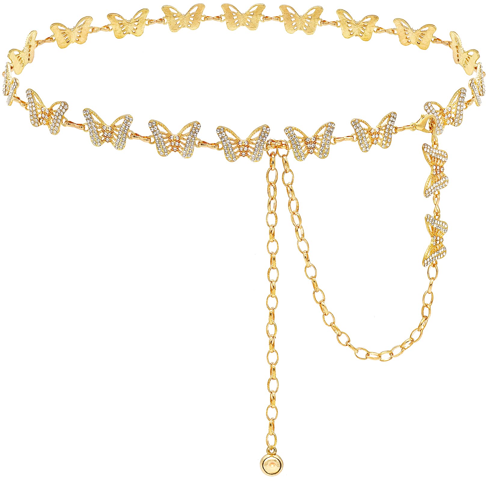 Glamorstar Chain Belt for Women Rhinestone Crystal Waist Belts for Dress Gift, Butterfly Gold, Small(105cm/41.3in)