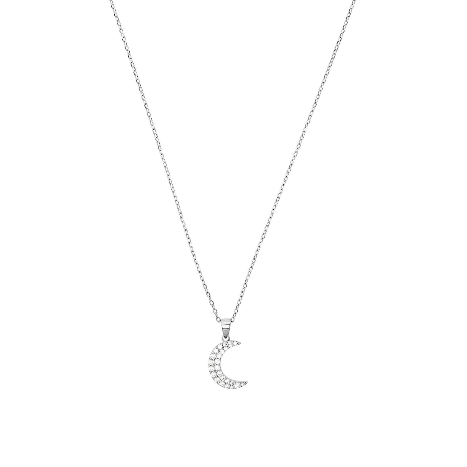 Amor Chain with pendant Women Sets, with Zirconia synth., 42+3 cm, Silver, Moon, Comes in jewelry gift box, 2012826
