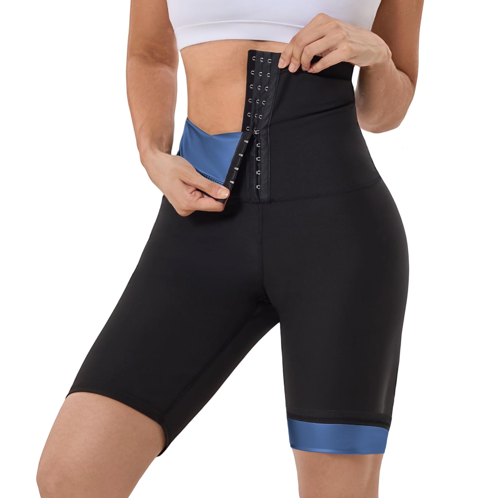 Meiosuns Sauna Suit Women Sweat Pants for Weight Loss Sauna Slimming Compression Leggings Short Sweat Suit Anti Cellulite Leggings Body Shaper Sweat-Proof Waist Trainer for Gym Yoga