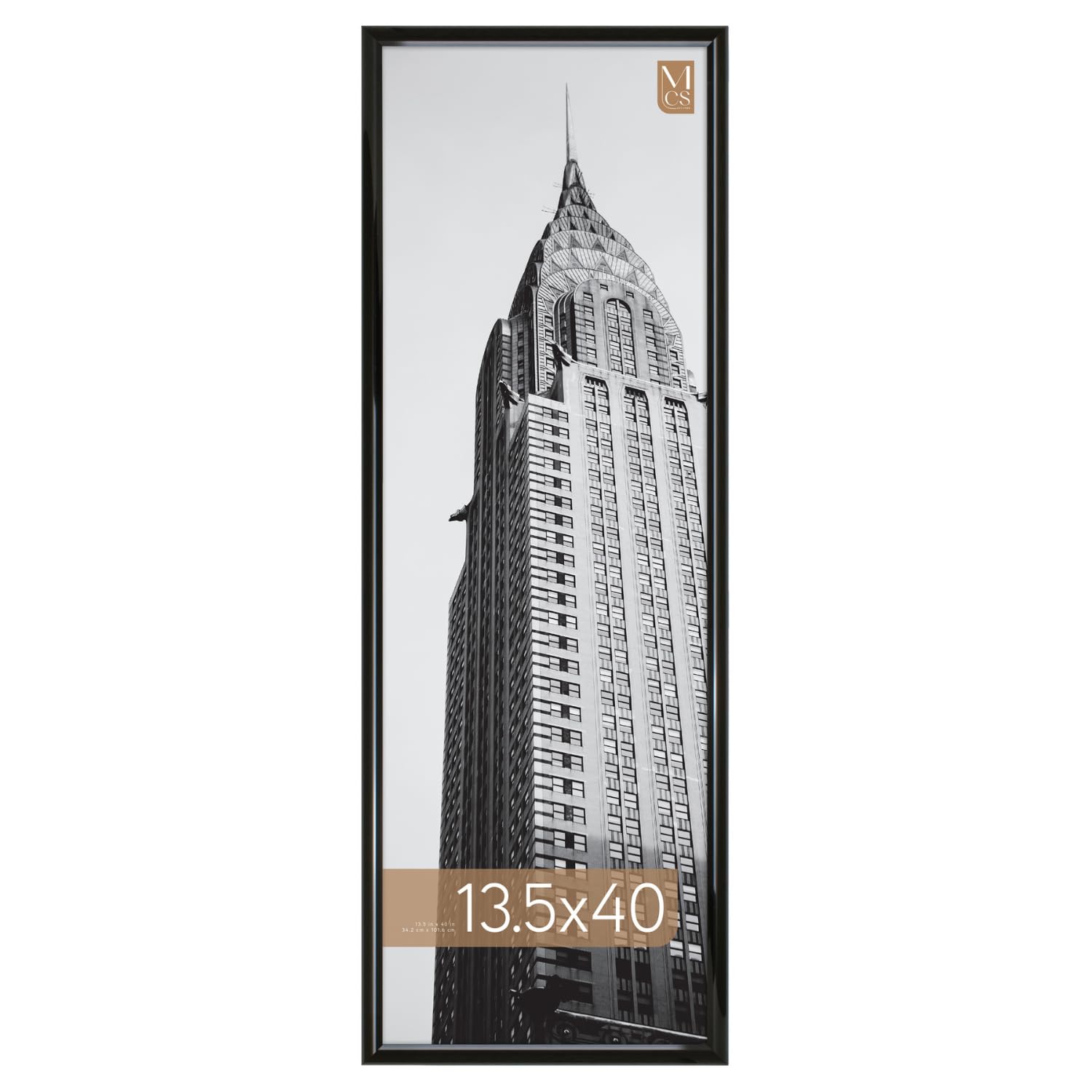 MCS Trendsetter 13.5x40 Poster Frame Black High-Gloss, Vertical & Horizontal Wall Hanging Large Picture Frame for Photos, Posters & Art Prints (1-Pack)