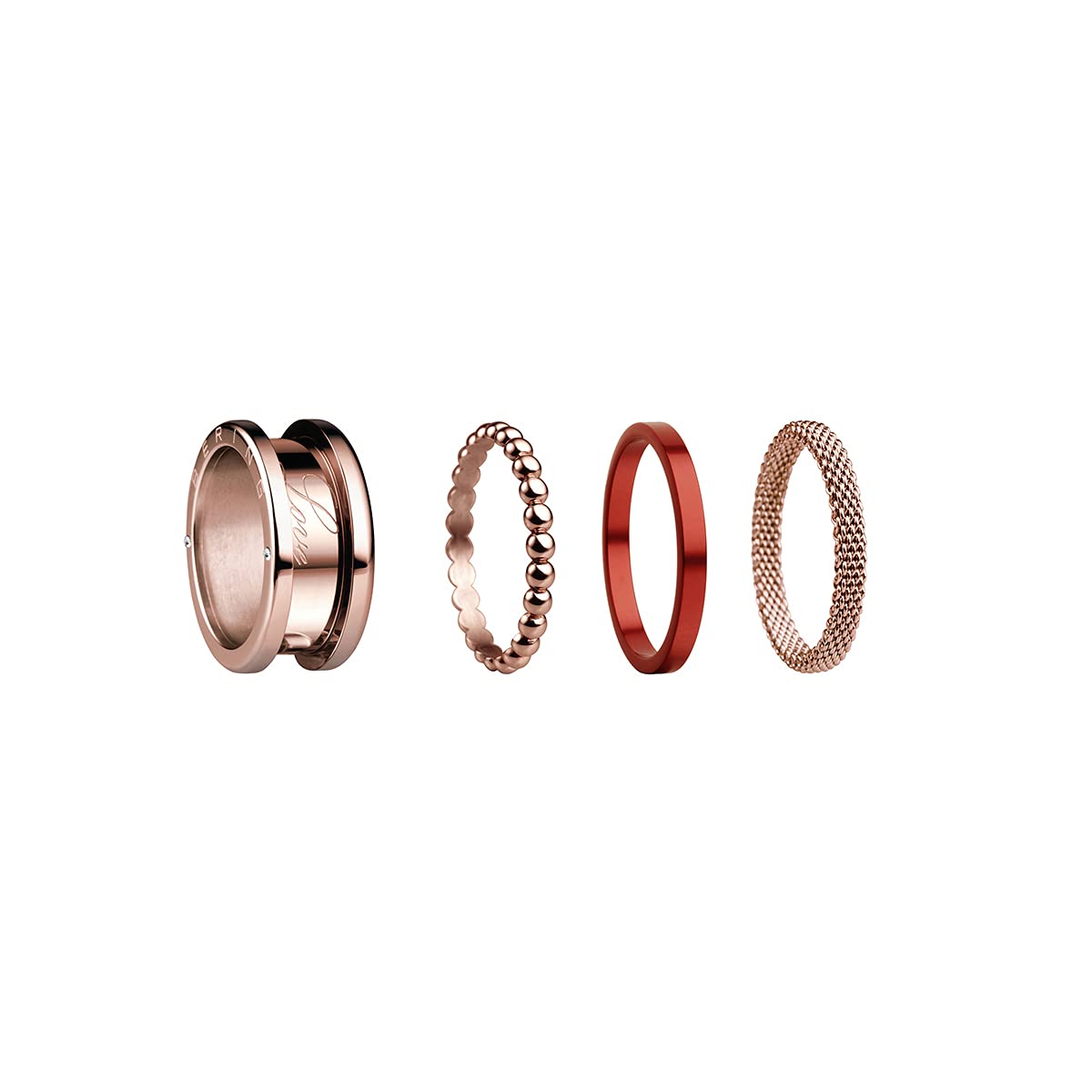 BERING Exchangeable Ring Set for Women in Rose Gold and Red with the Distinctive Twist and Change System, Symphony Set D