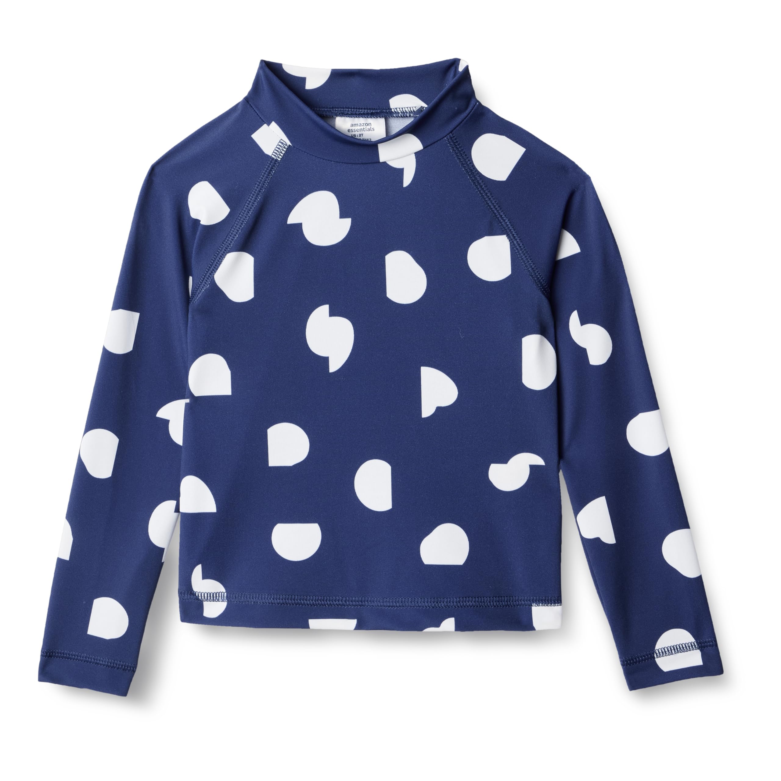 Amazon Essentials Girls' Long-Sleeved Rashguard T-Shirt, Deep Blue Ivory Abstract Dots, 10 Years