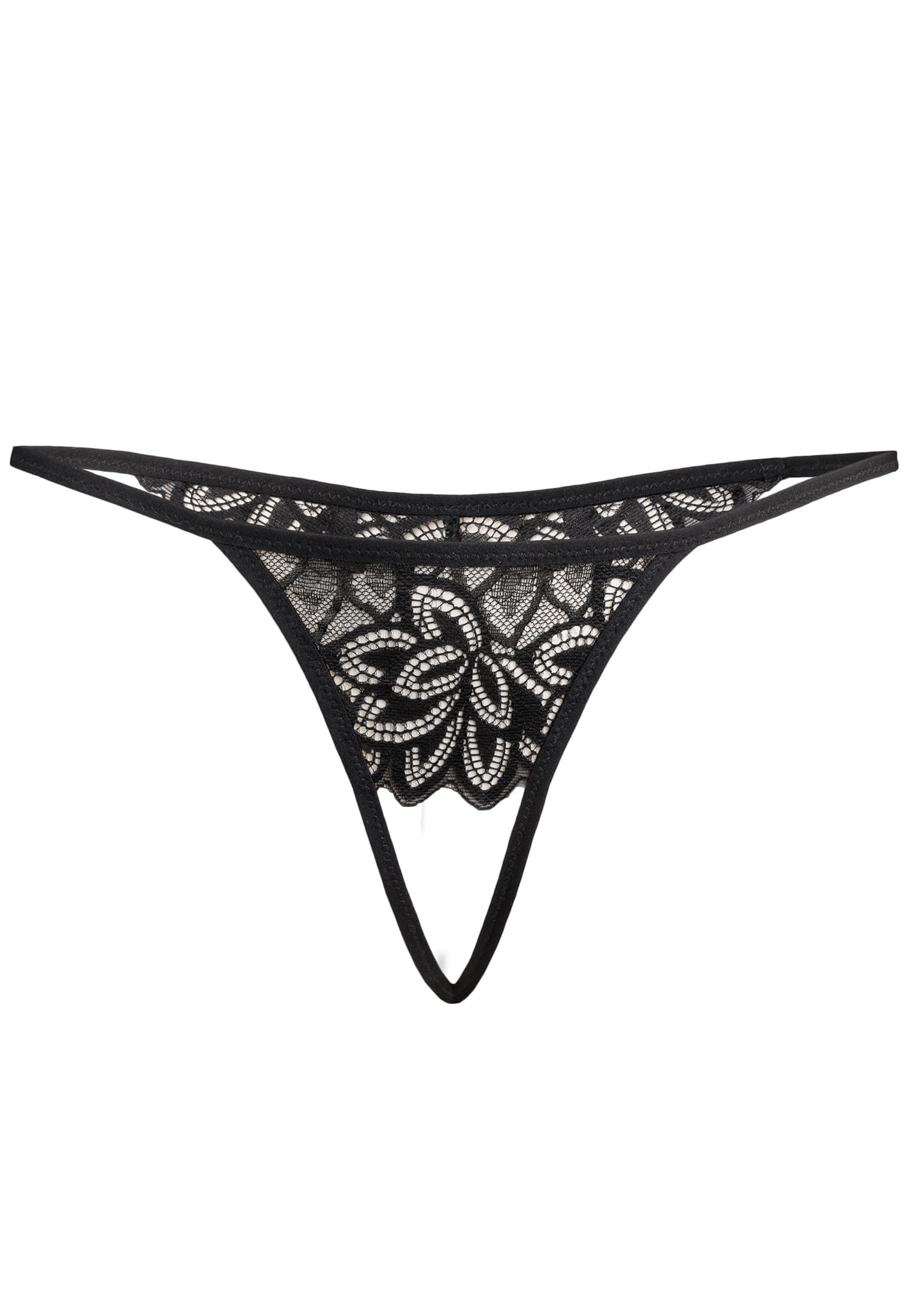 Teyli Crotchless Underwear Women Bikini - Womens String - Sexy Erotic Womens Nightwear - Crotchless Underwear for Women Whit Floral Lace Black L/XL
