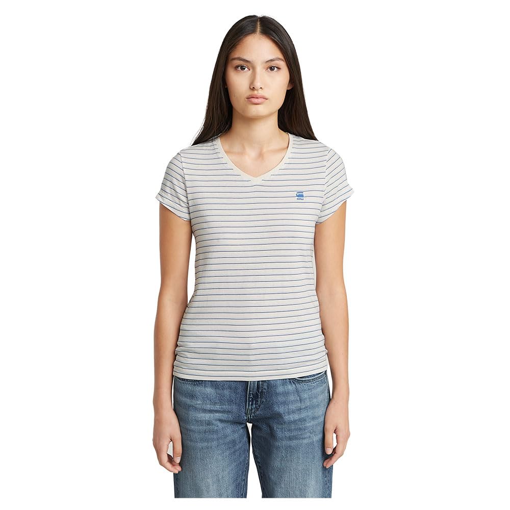G-STAR Eyben Women's Slim V-Neck Top 2.0, Plein Air Highlight Stripe D24533-d244-h375, XS