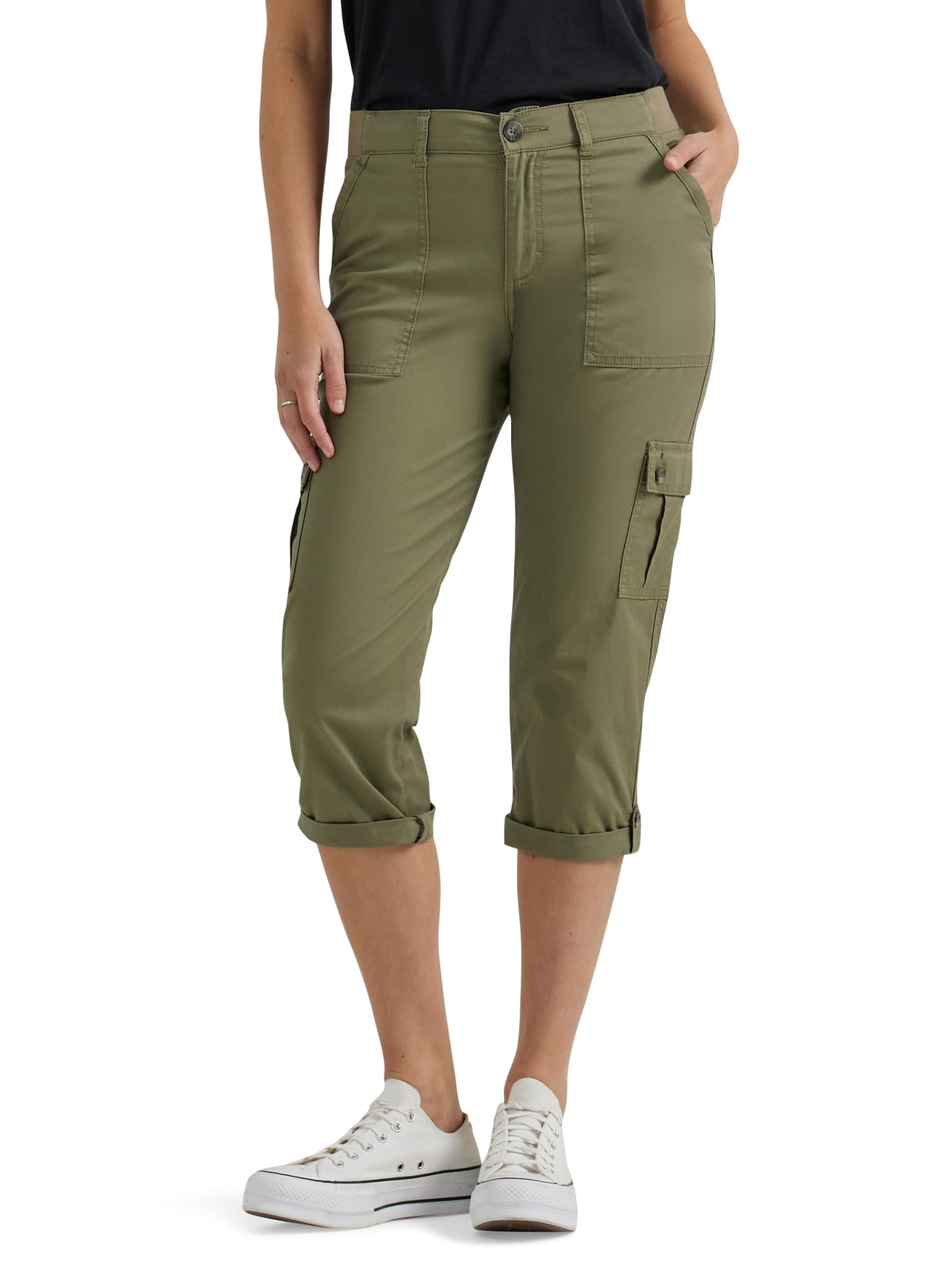 Lee Women's Ultra Lux Comfort with Flex-to-go Cargo Capri Pant, Deep Lichen Green, 12 US