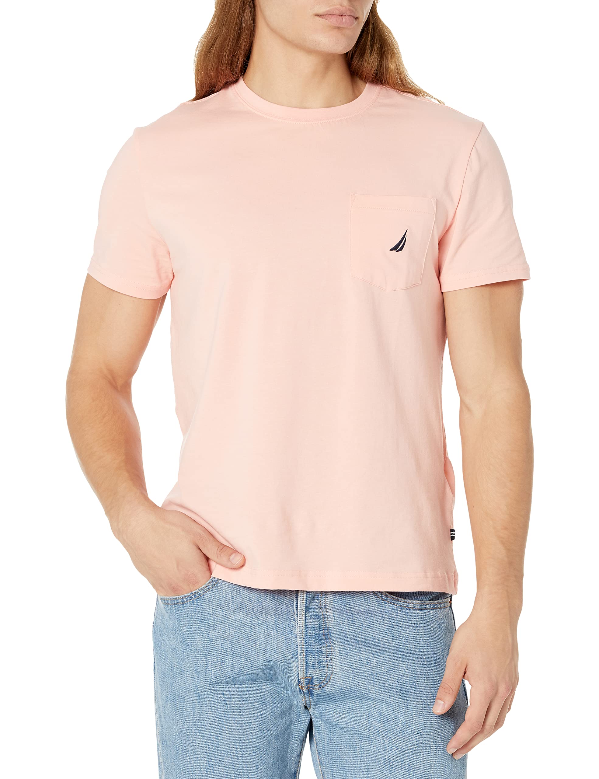 Nautica Men's Solid Crew Neck Short-Sleeve Pocket T-Shirt, Coral Sands, S