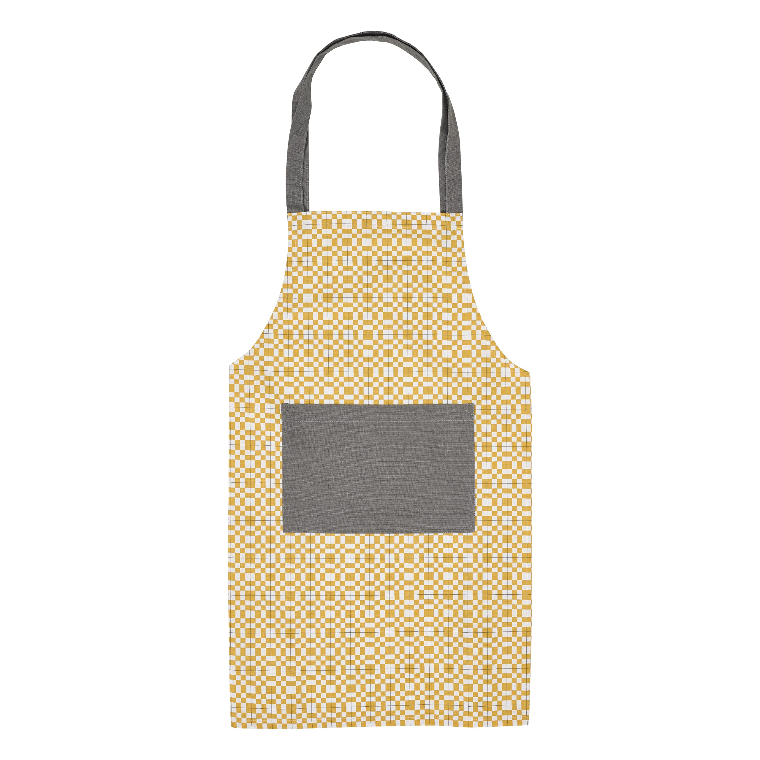 Penguin Home Apron,Chef Quality, Thokka Print,Colour - Grey & Orange,Plain woven contrast color pocket,Recycled cotton, Eco Friendly & Sustainable, Adjustable Neck Strap, Size - 70x80 cm