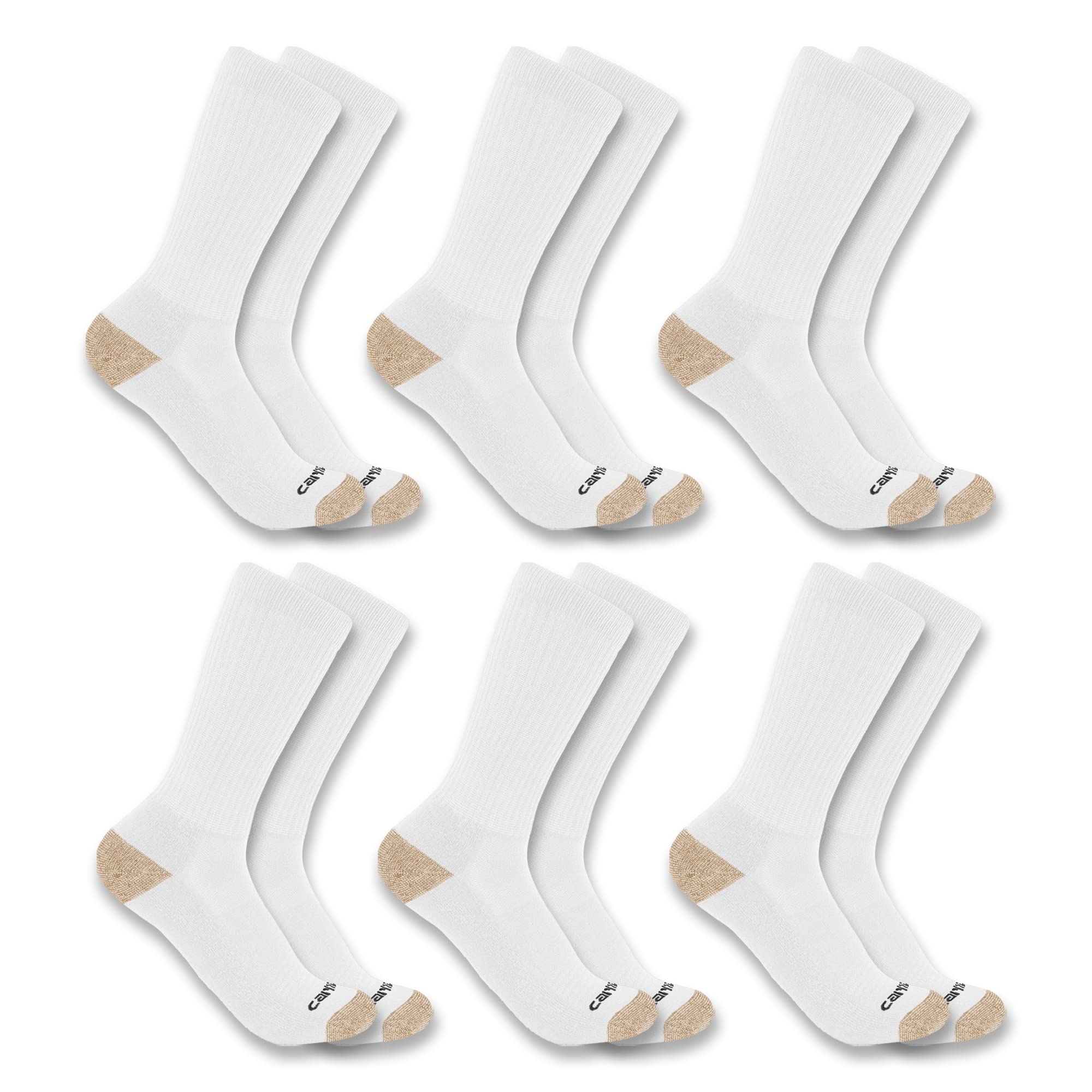 Carhartt Men's Midweight Crew Sock 6 Pack, White, X-Large (Pack of 6)