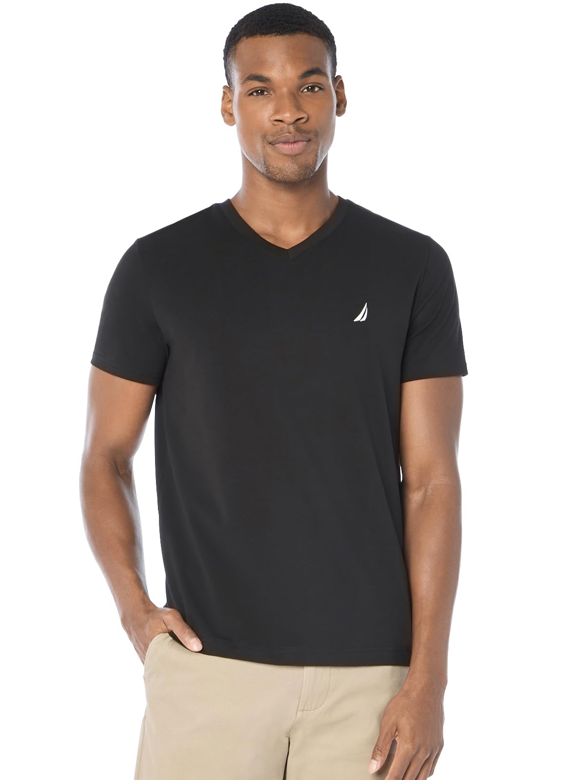 Nautica Men's Short Sleeve Solid Slim Fit V-Neck T-Shirt, True Black, XXL