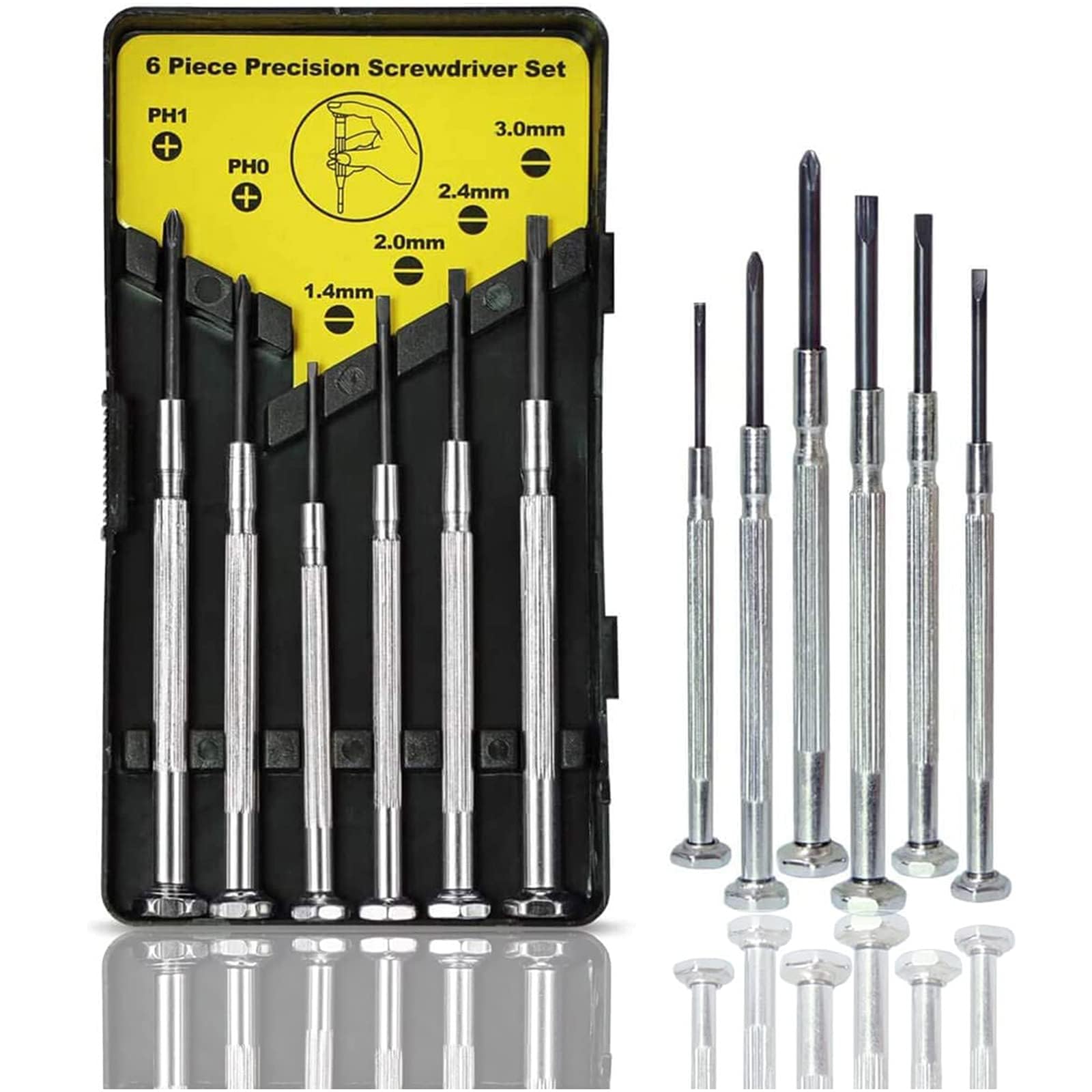 6PCS Mini Screwdriver Set, Small Professional Repair Tool Kit with 6 Different Size Flathead and Phillips Screwdrivers, Precision Screwdriver Sets for Jewelry, Watch, iPhone, Eyeglass Repair
