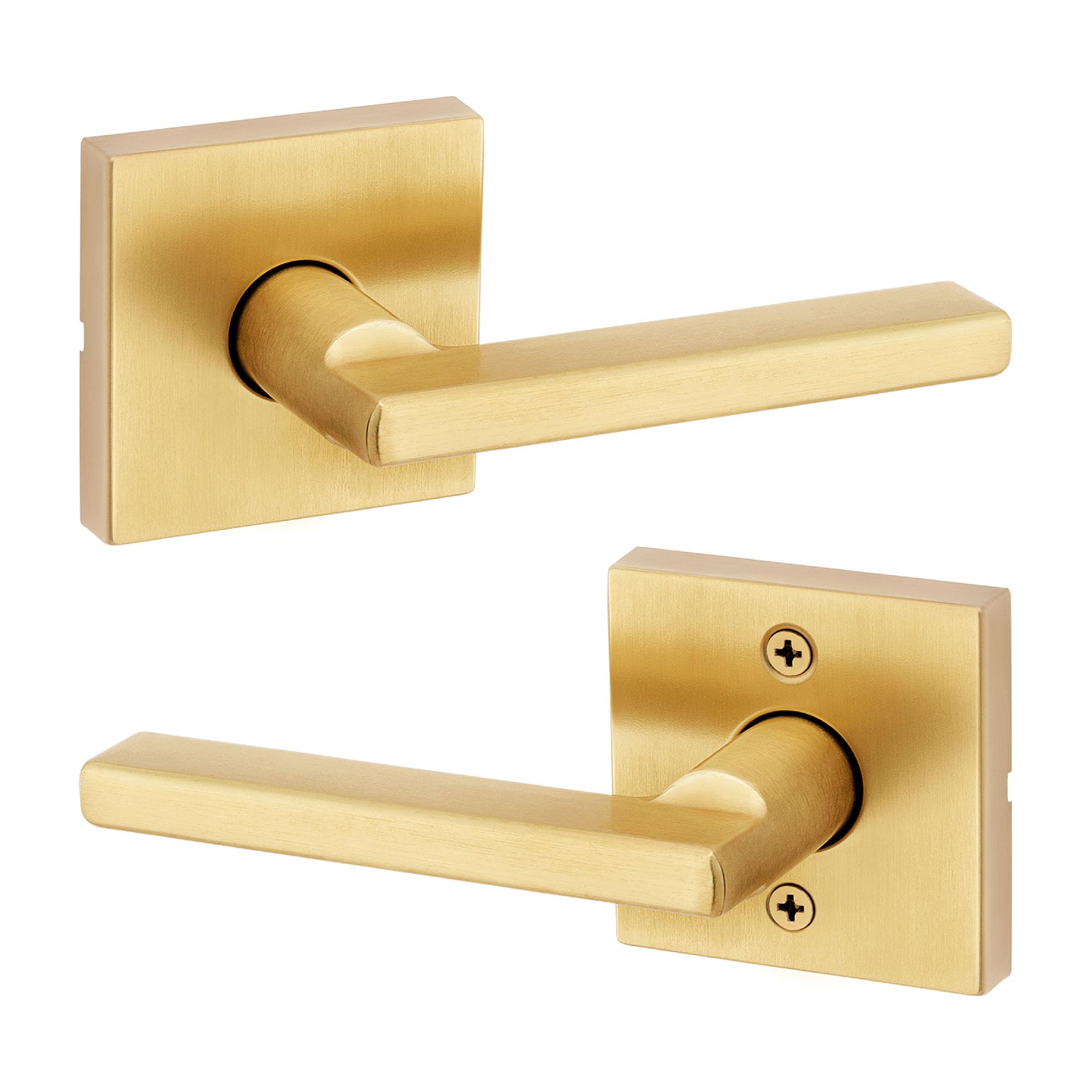 Kwikset Halifax Interior Passage Door Handle, Lever for Closet and Hallway Doors, Reversible Non-Locking Handle Lever, Satin Brass, with Microban Protection