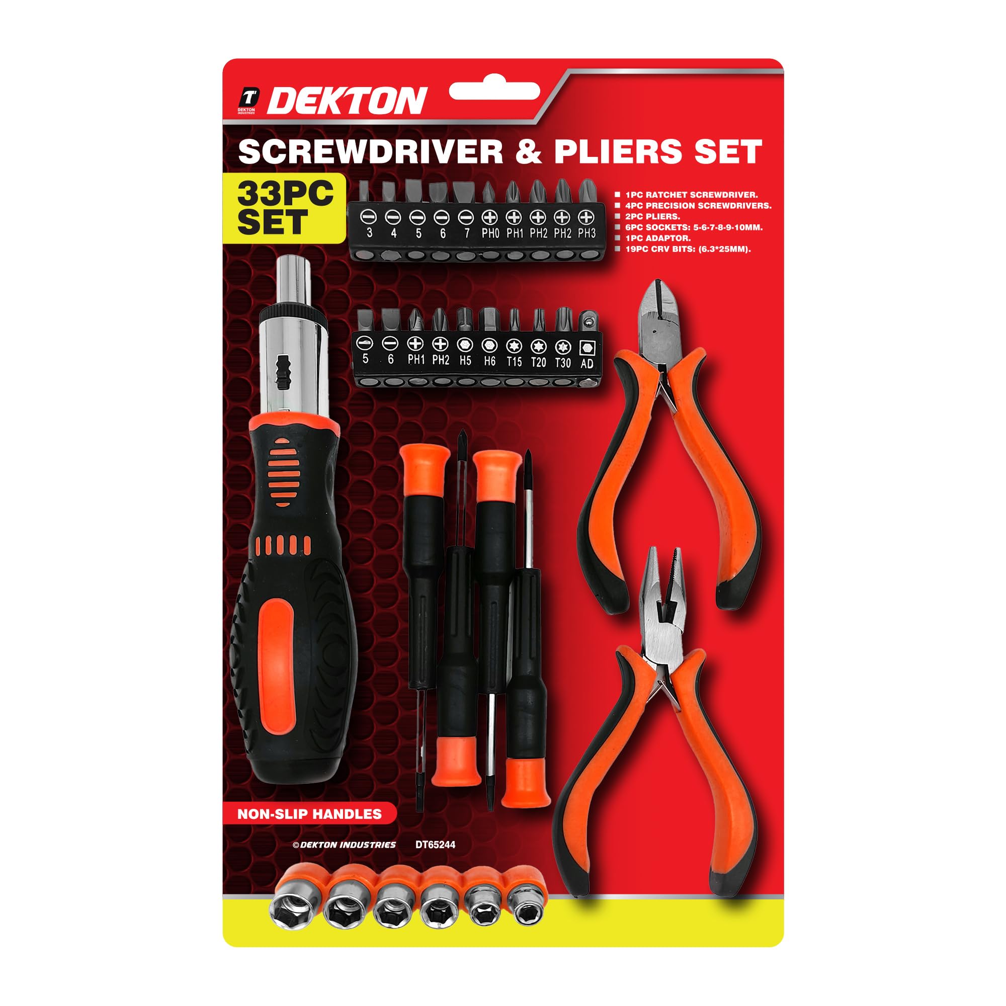 Dekton 33pc Ratchet Screwdriver & Bits Set | Includes Precision Bits, Magnetic Holder & Quick-Change Mechanism | Ergonomic Handle for Comfort | Ideal for DIY & Professional Use | Durable Storage Case