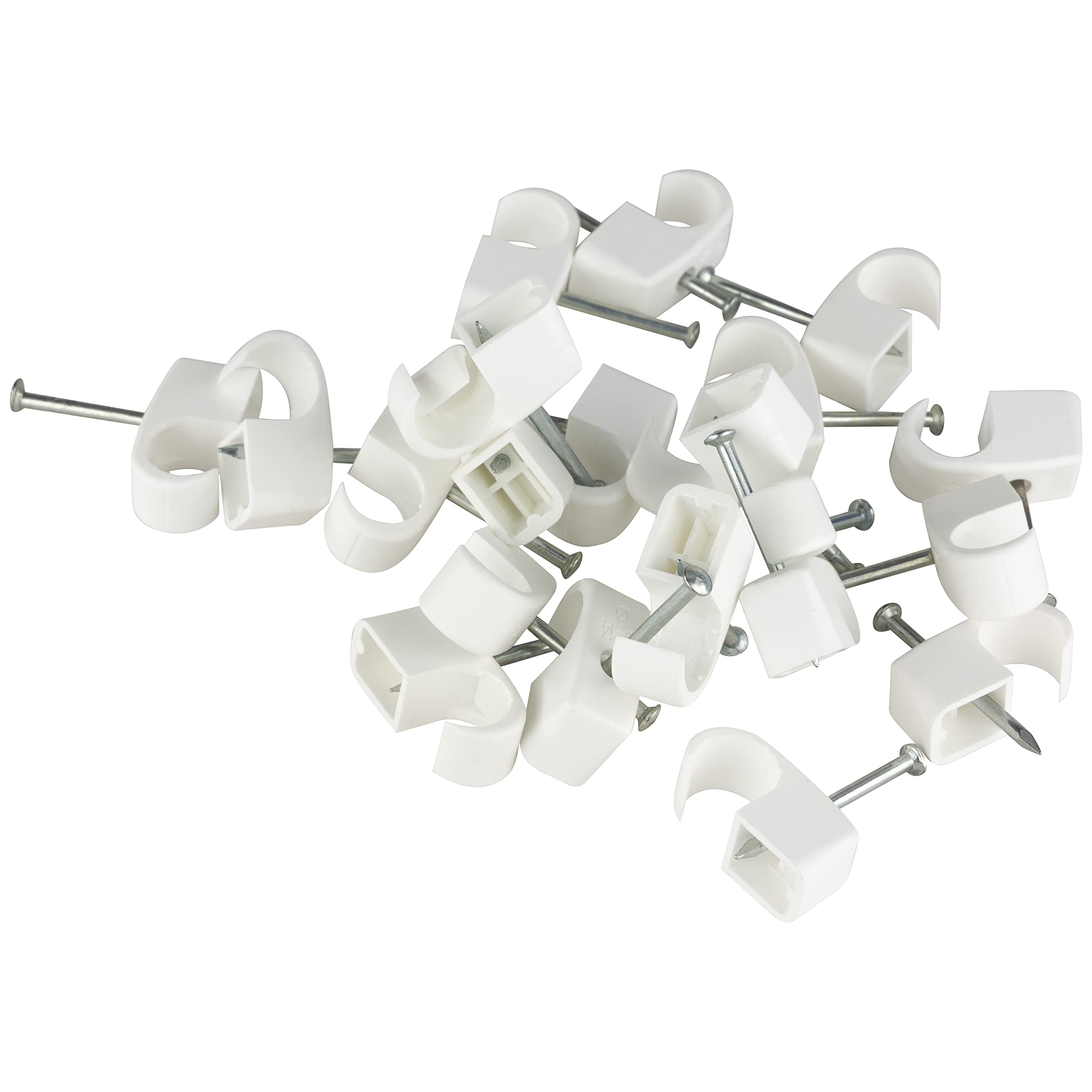 REV Cable Clips Pack of 100 Nail Clips Cable Holder 10-14 mm Nail Length 25 mm White