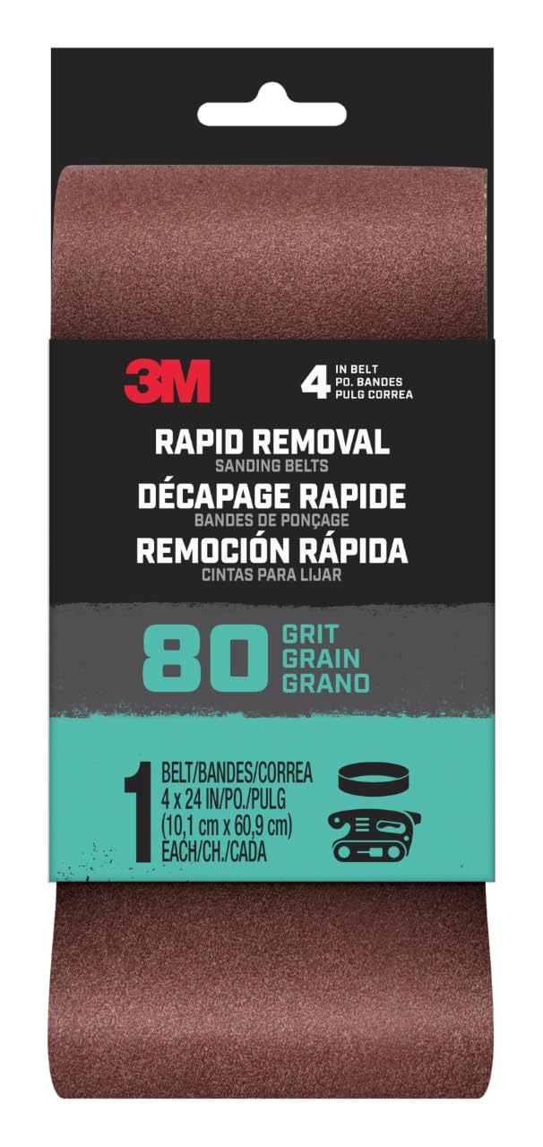 3M Rapid Removal 4 in. x 24 in. Power Sanding Belt, 80 Grit, 1/Pack