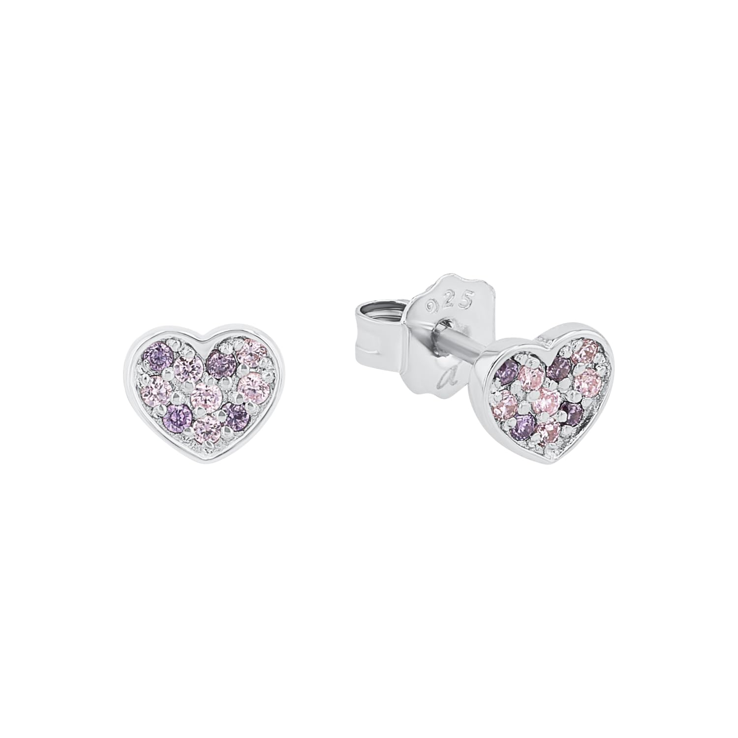 Prinzessin Lillifee stud earrings 925 Sterling silver girls' children's earrings, with zirconia synth., 0.5 cm, purple, heart, comes in jewelry gift box 2027218