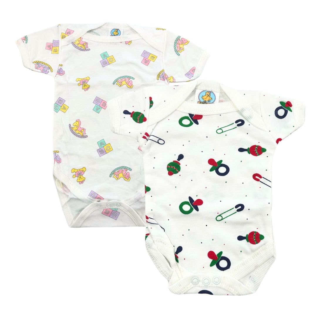 Junior Joy 18-24 Months Printed Baby Bodysuits, 100% Combed Cotton, Super Soft, Short Sleeves, Envelope Neck, Popper Fastening for Easy Nappy Change, Machine Washable, Pack of 2
