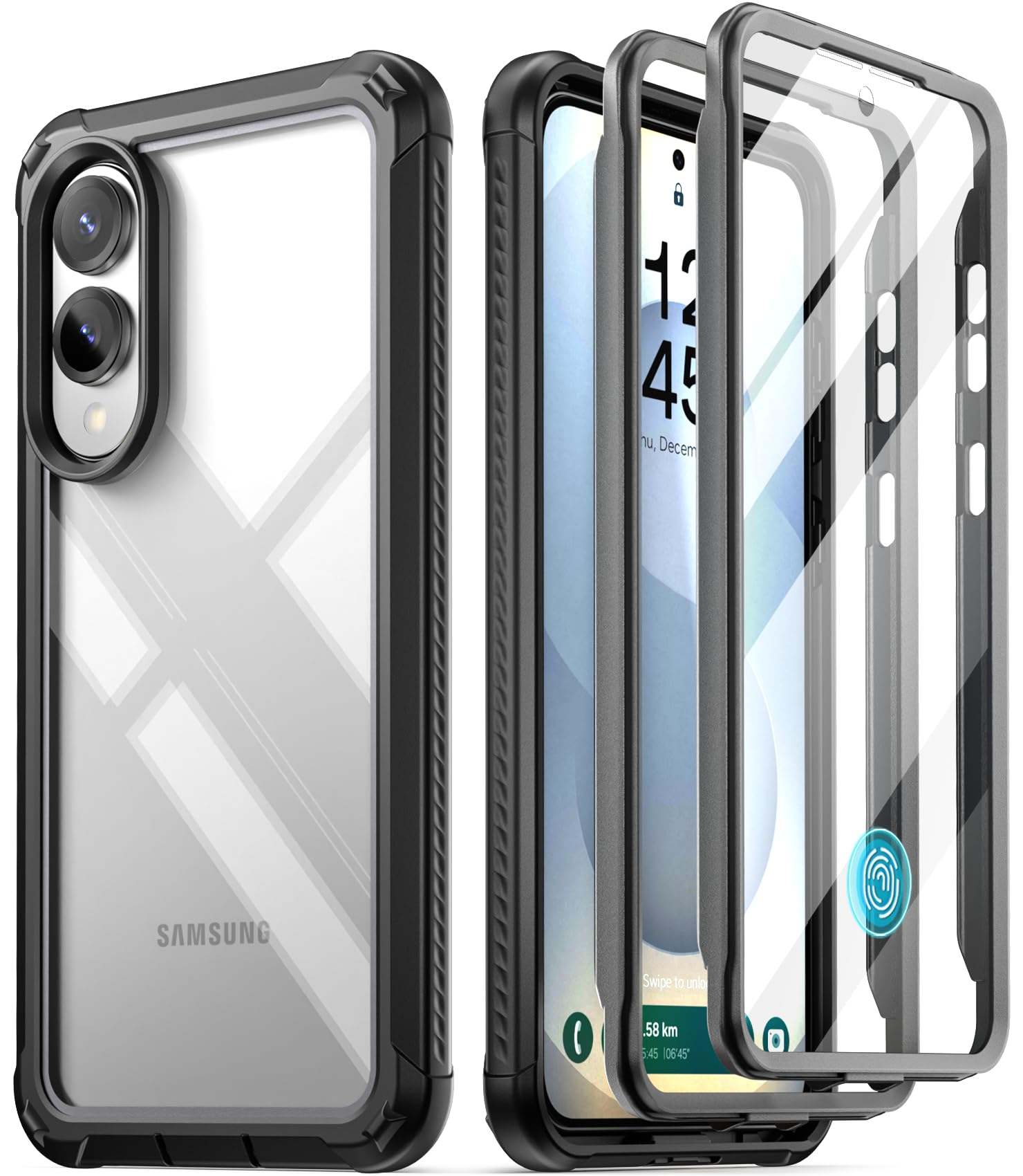 Poetic Guardian Case for Samsung Galaxy S25 Edge 5G 6.7" (2025) [20 FT Mil-Grade Drop Tested], Built-in Screen Protector [Work with Fingerprint ID], Full Body Rugged Shockproof Clear Case, Black/Clear