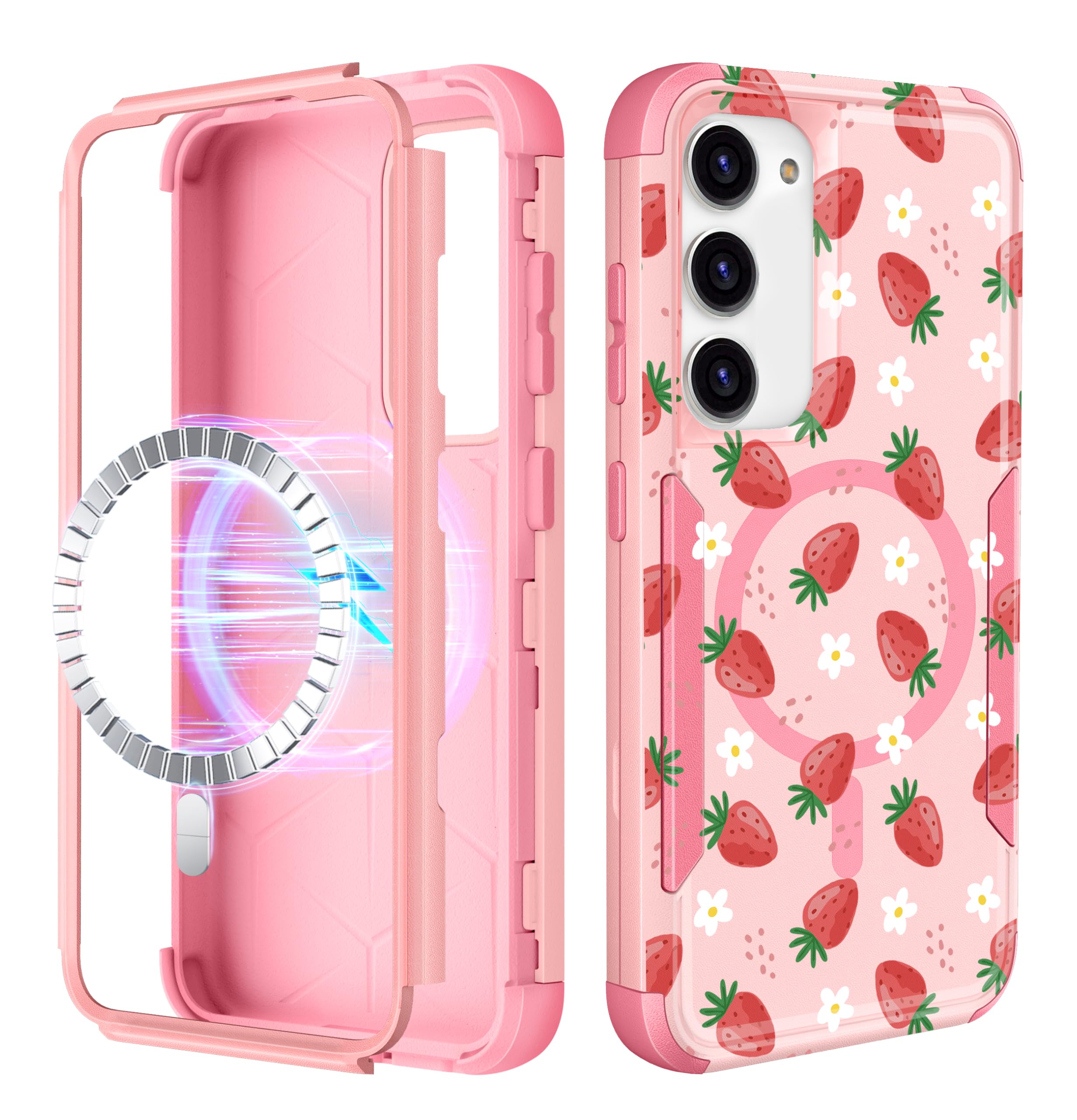 LISEVO for Samsung Galaxy S24/S25 Case - [Compatible with MagSafe] Women Cute Girls Strawberry Magnetic Protective Phone Cover Girly Kawaii Heavy Duty Shockproof Funda for Samsung S24/S25 Cases