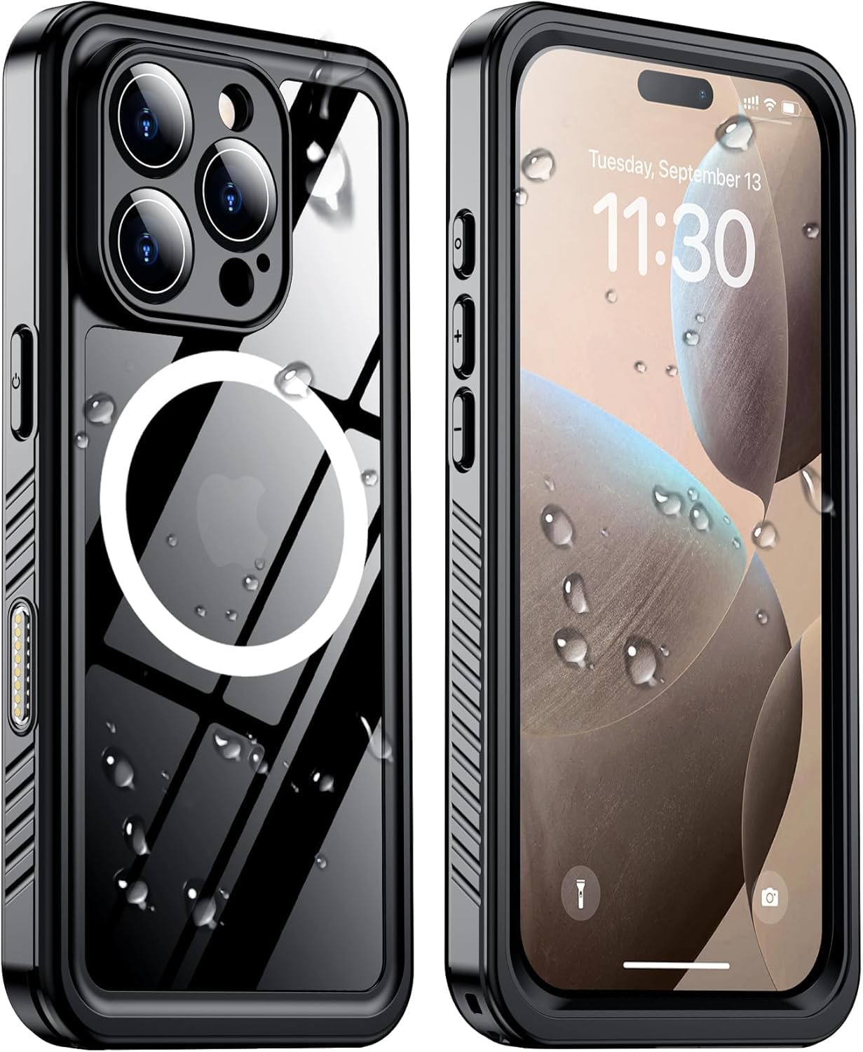 Temdan Magnetic Case for iPhone 16 Pro Max Waterproof, Built-in Screen Protector [IP68 Underwater] [16ft Military Anti-Drop] [Compatible with MagSafe] Full Body Shockproof Translucent Case Black