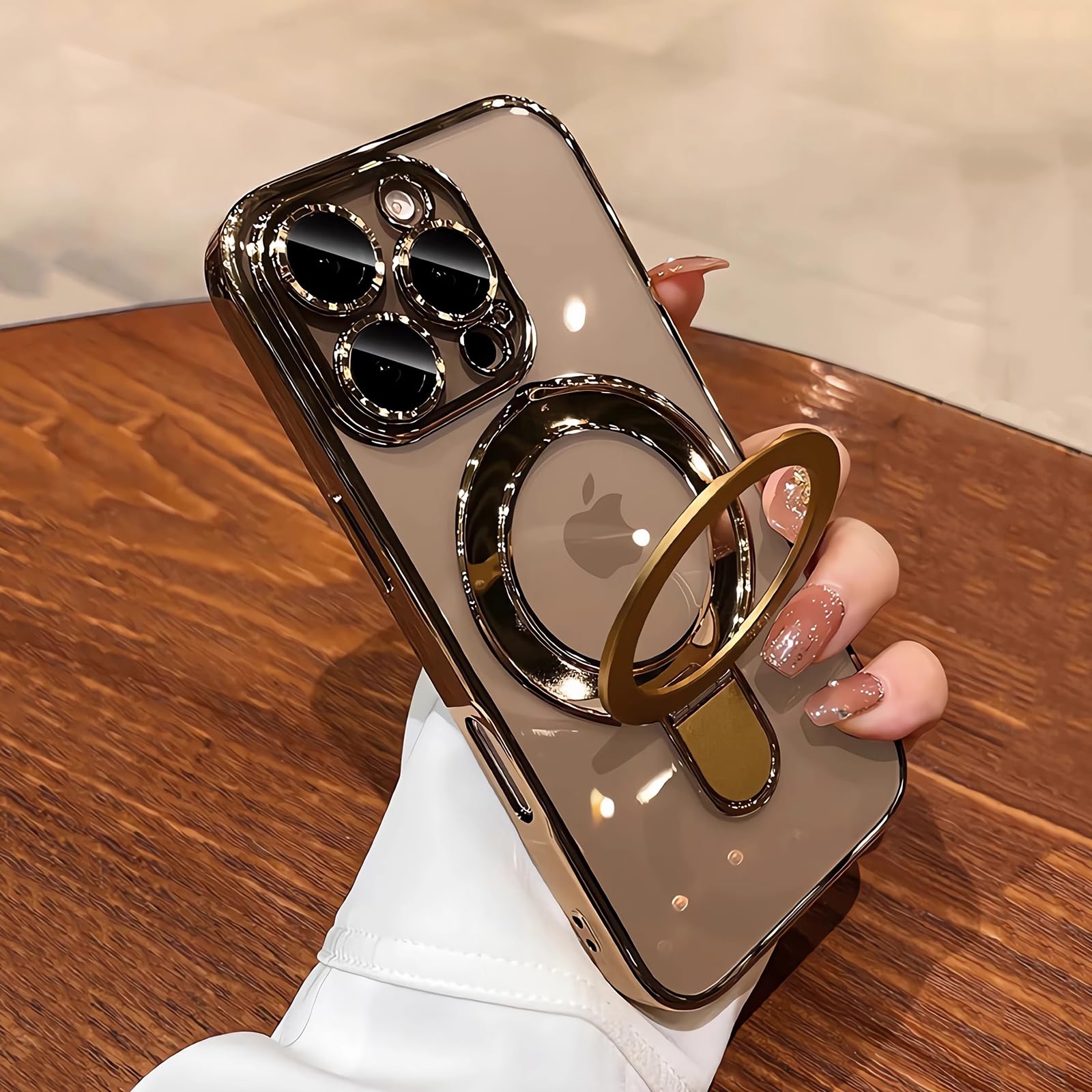 LXK Magnetic Invisible Stand for iPhone 16 Pro Max Case 6.9" Compatible with MagSafe, Military-Grade Protection, with Camera Protector, Clear Scratch-Resistant Back Cover for 16 ProMax,Desert Titanium