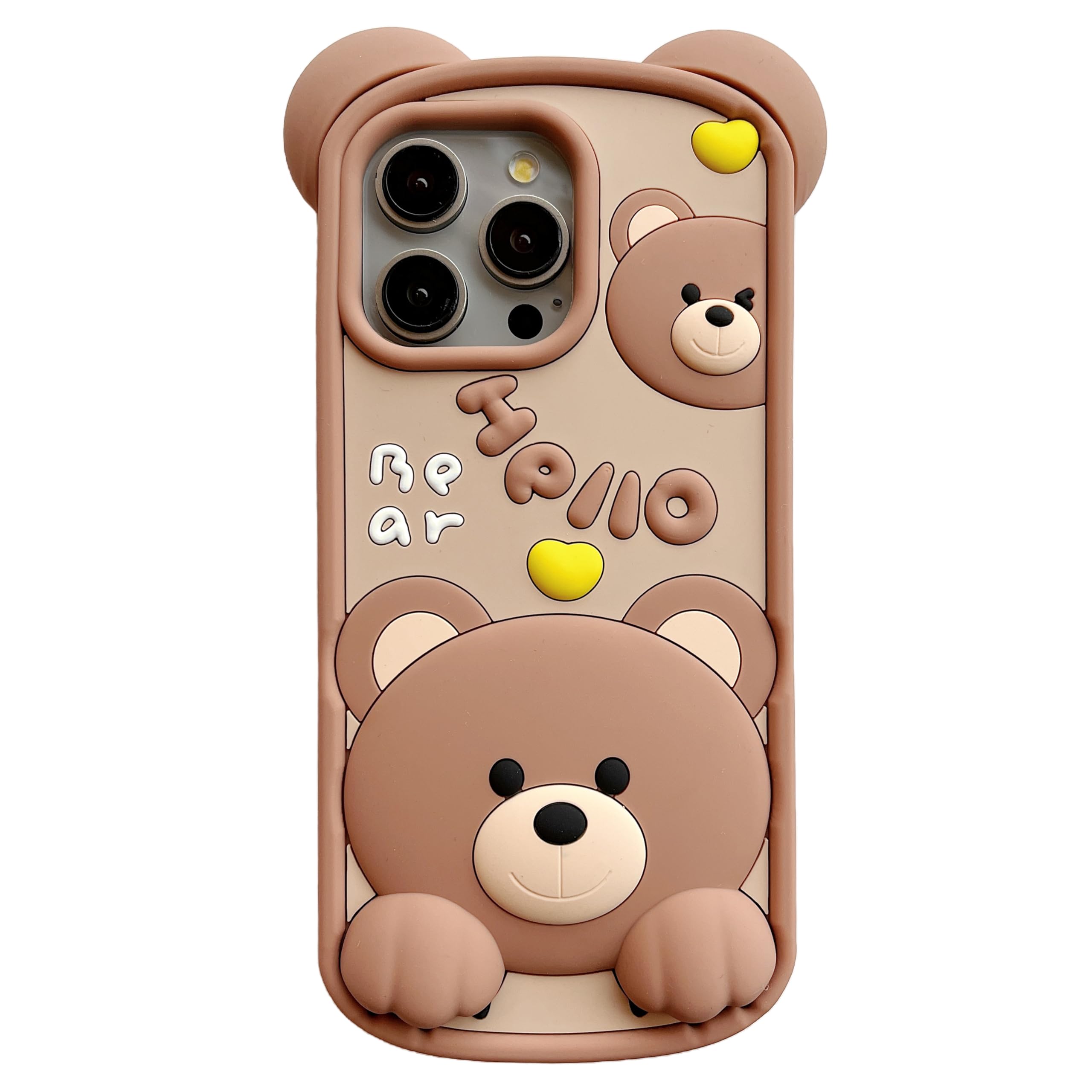 wifantien 3D Bear Case,Cartoon Cute Kawaii Character Funny Teddy Bear Kids Teens Girls Women Shockproof Soft Silicone Case for iPhone 16 Pro 6.3 inch