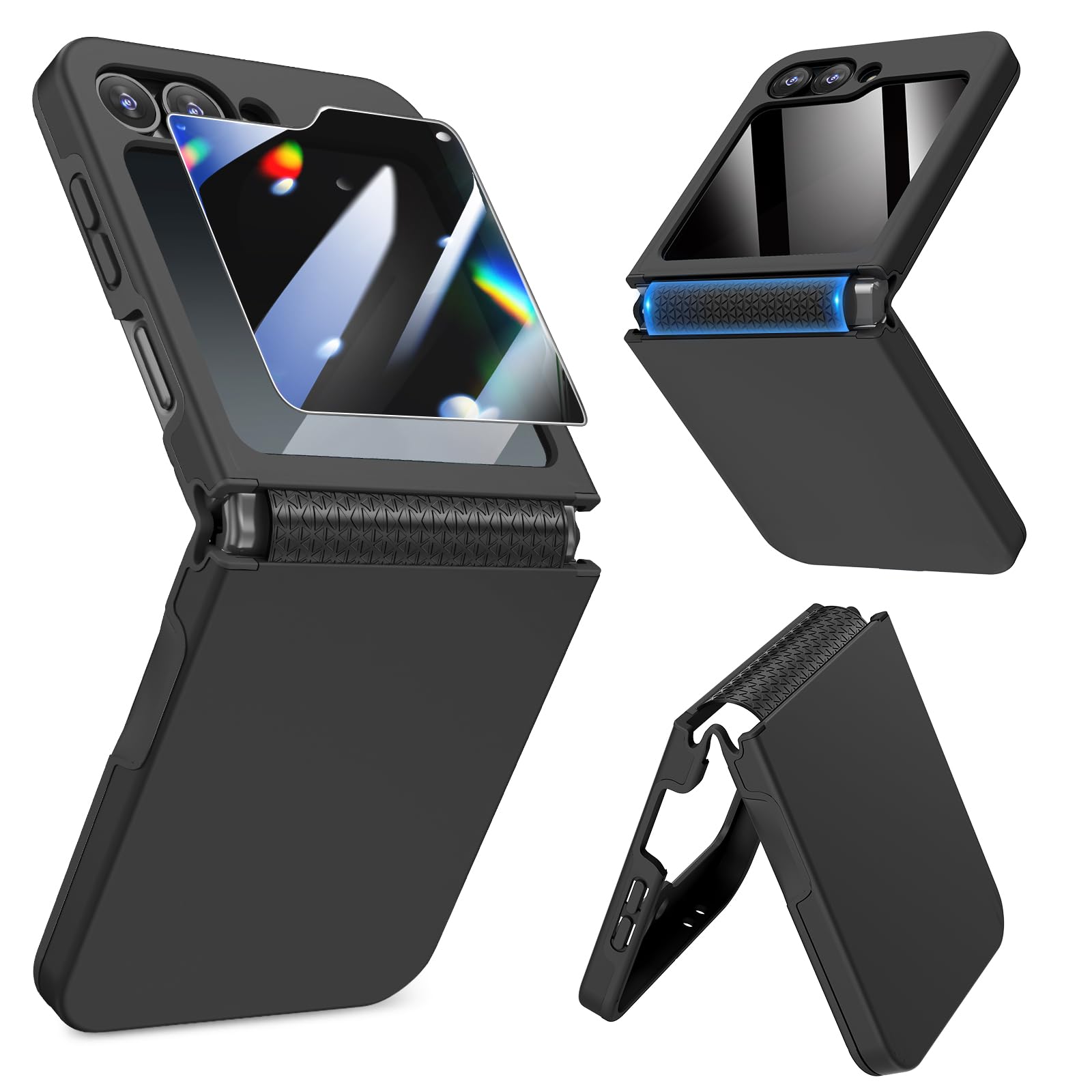 Caka Galaxy Z Flip 6 Case, Samsung Flip 6 Case, Hinge Protection Screen Protector Shockproof Wireless Charging for Samsung Galaxy Z Flip 6 2024 Black