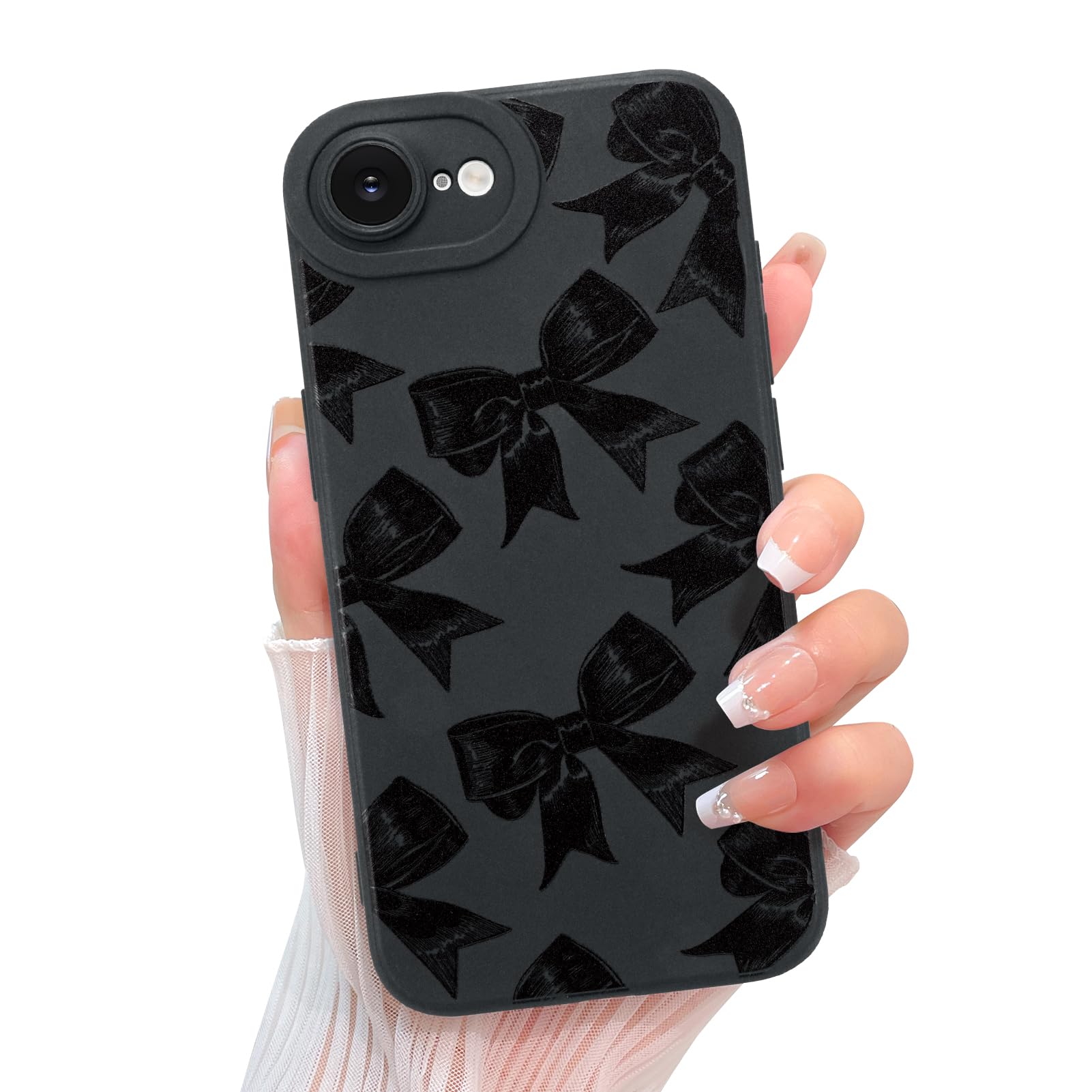 KANGHAR for iPhone 16e Case Bows Aesthetic Ribbons and Bowknot Designed for Women Girls, Full Camera Protection Slim Fit Soft TPU Shockproof Protective Cover - Black