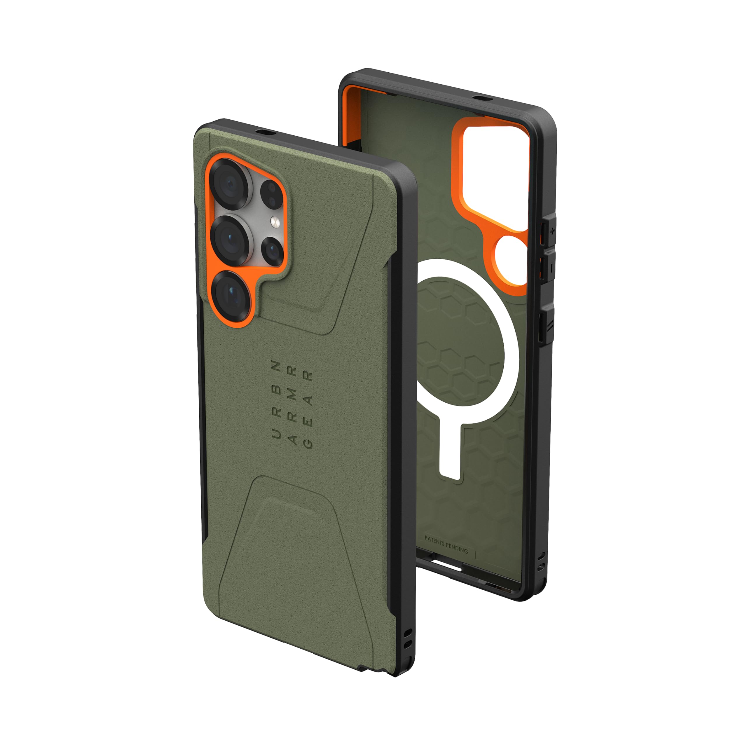 URBAN ARMOR GEAR UAG Designed for Samsung Galaxy S25 Ultra Case 6.9" Civilian - Compatible with Magnetic Charging Anti-Slip Rugged Military Drop Tested Protective Cover, Olive Drab/Orange