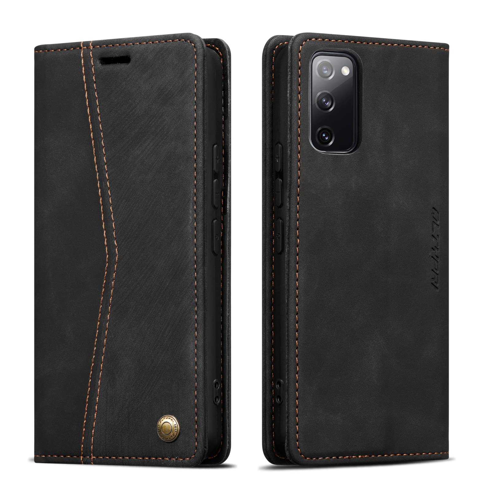 QLTYPRI Wallet Case for Samsung Galaxy S20 FE, Vintage PU Leather Folio Case with Card Slots Kickstand Magnetic Closure Shockproof Flip Phone Cover for Samsung Galaxy S20 FE - Retro Black