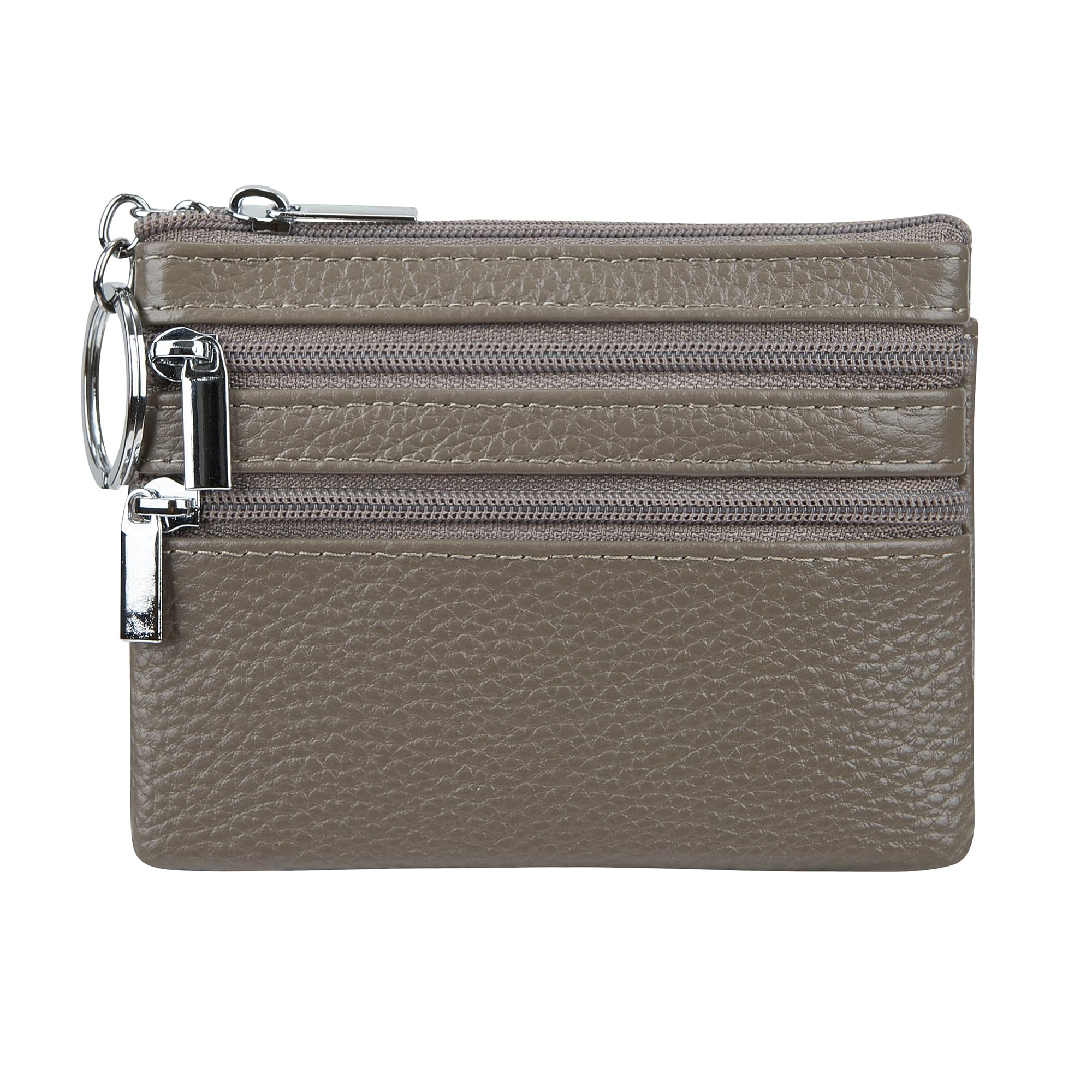 Women's Genuine Leather Coin Purse Mini Pouch Change Wallet with Keychain, Grey, One Size, Coin Purse