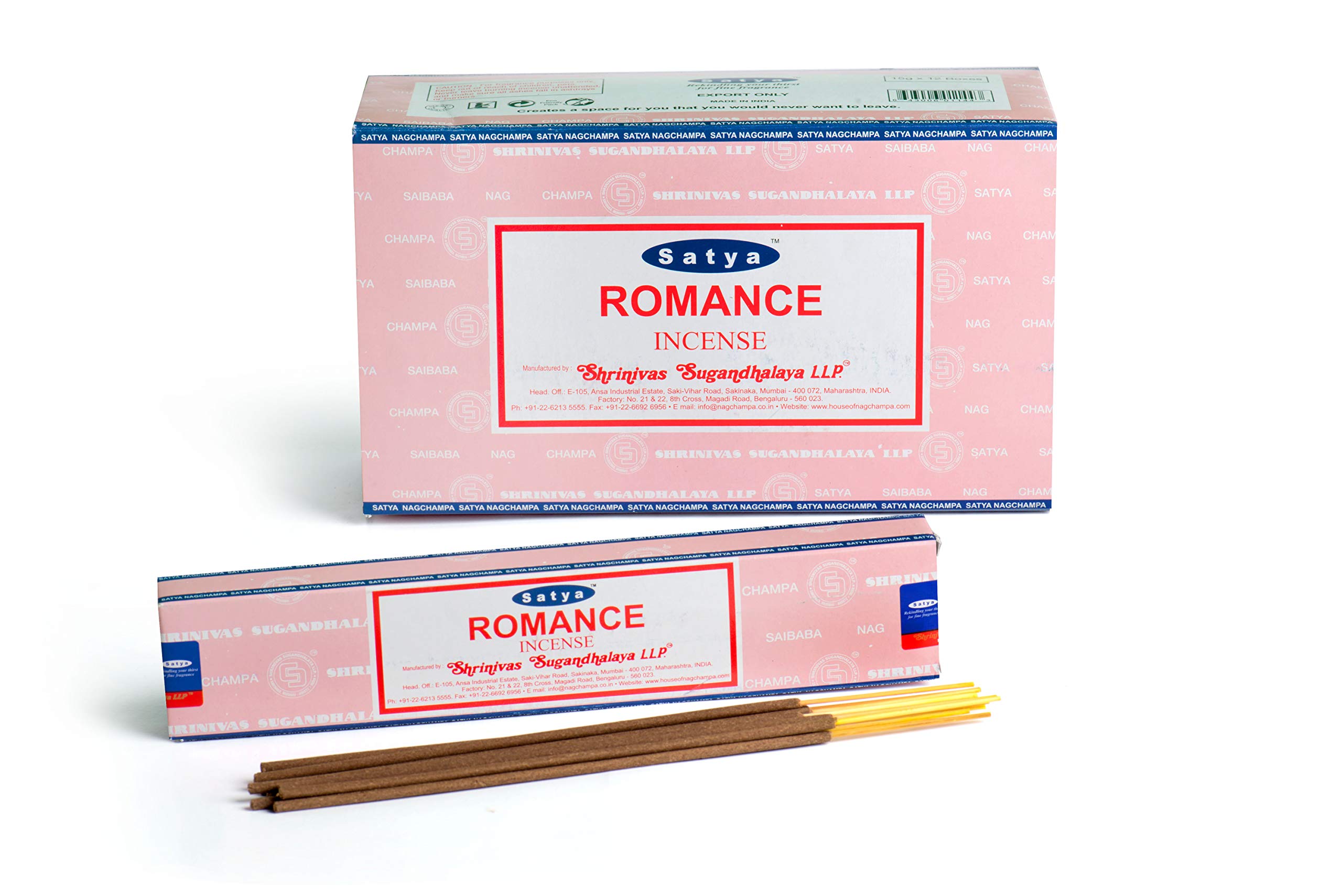 Puckator Satya Nag Champa Incense Sticks - Romance Scent - Spiritual Insensé Sticks - Zen Meditation Gifts - Organic Incense Sticks - Insense - Insencesticks - Rituals Fragrance Sticks - 12 Pcs