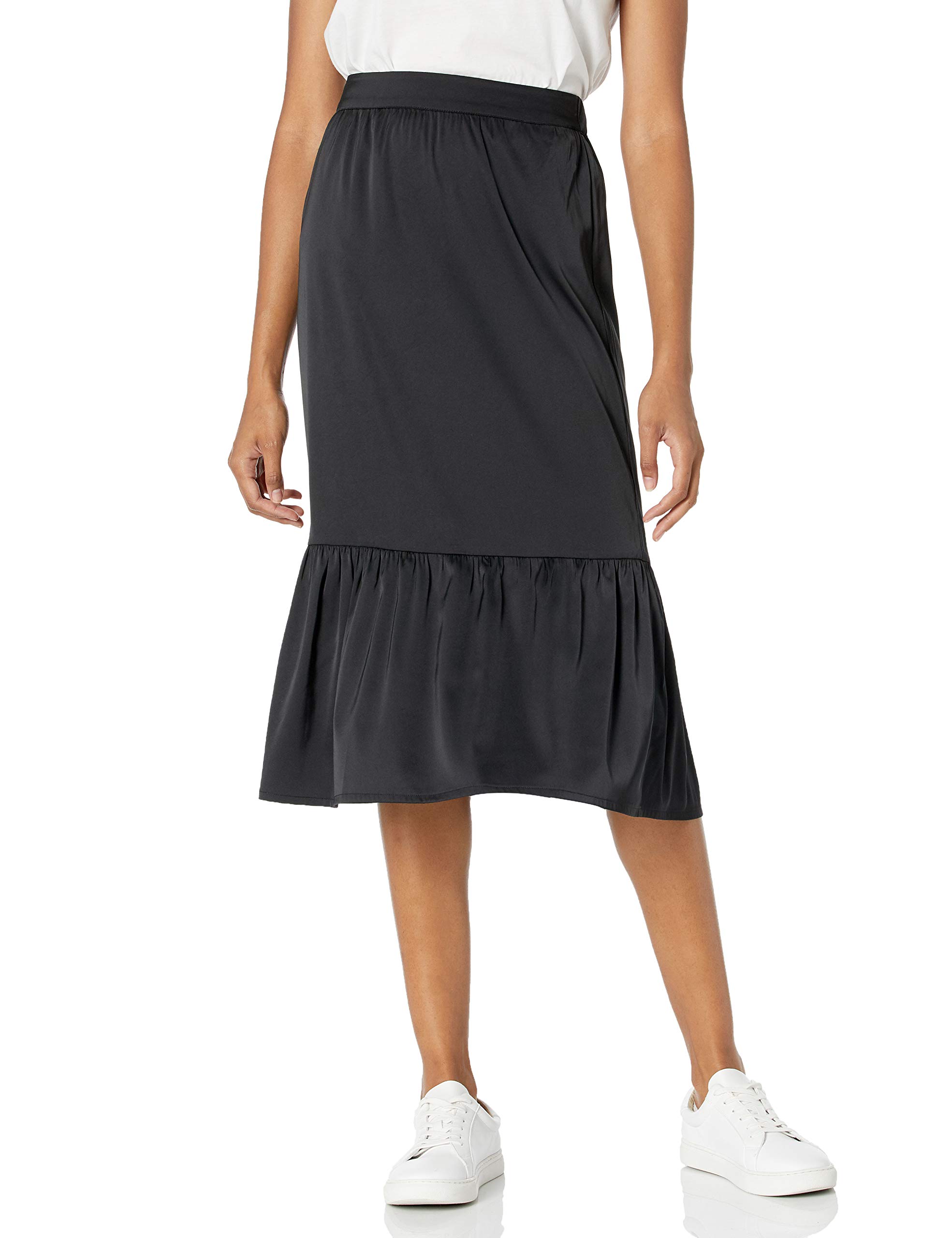The Drop Women's Jerry Wide Hem Elastic Back Silky Stretch Pull-On Midi Skirt, Black, 5XL Plus