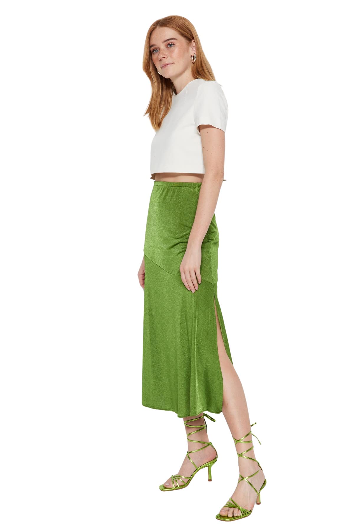 Trendyol Woman A-line Regular fit Knit Skirt,Green,S
