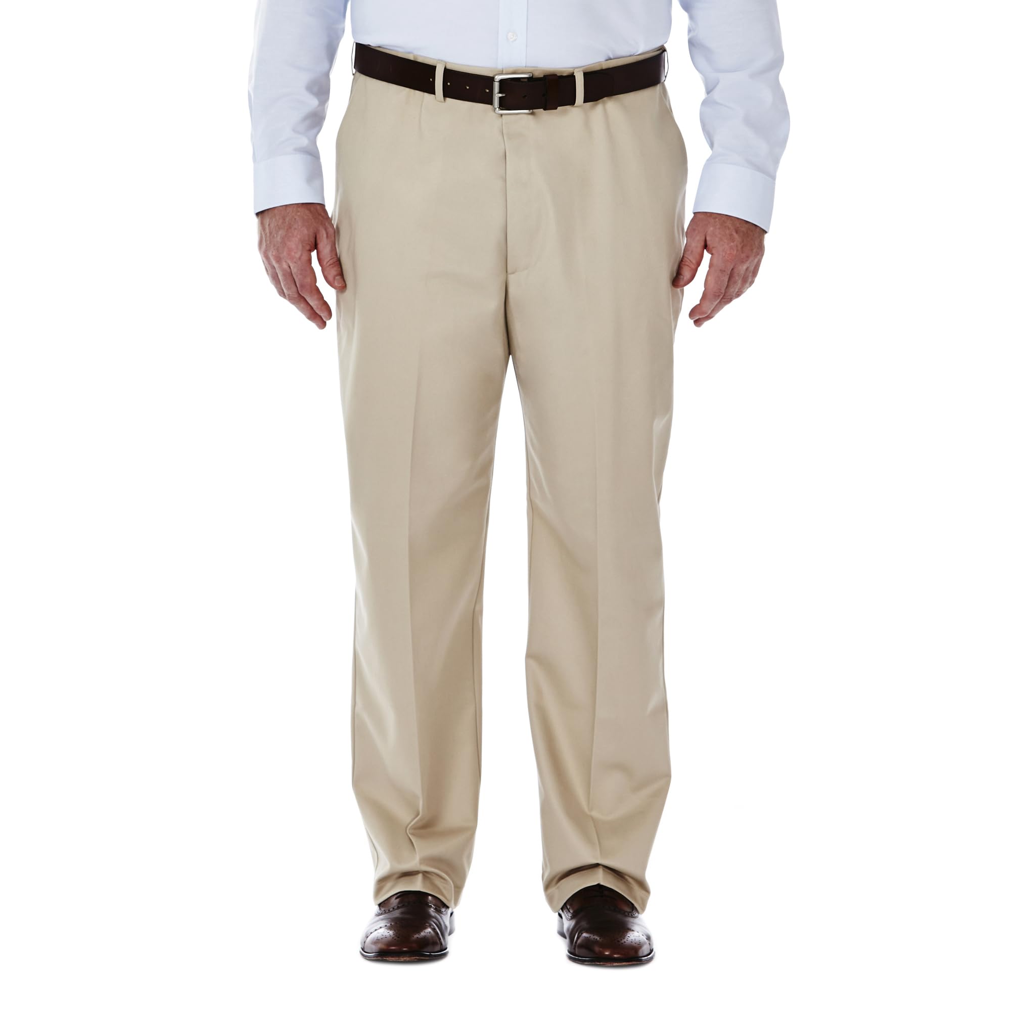 Haggar Men's Big & Tall Work to Weekend Hidden Expandable-Waist Plain-Front Pant - Beige - 54X34