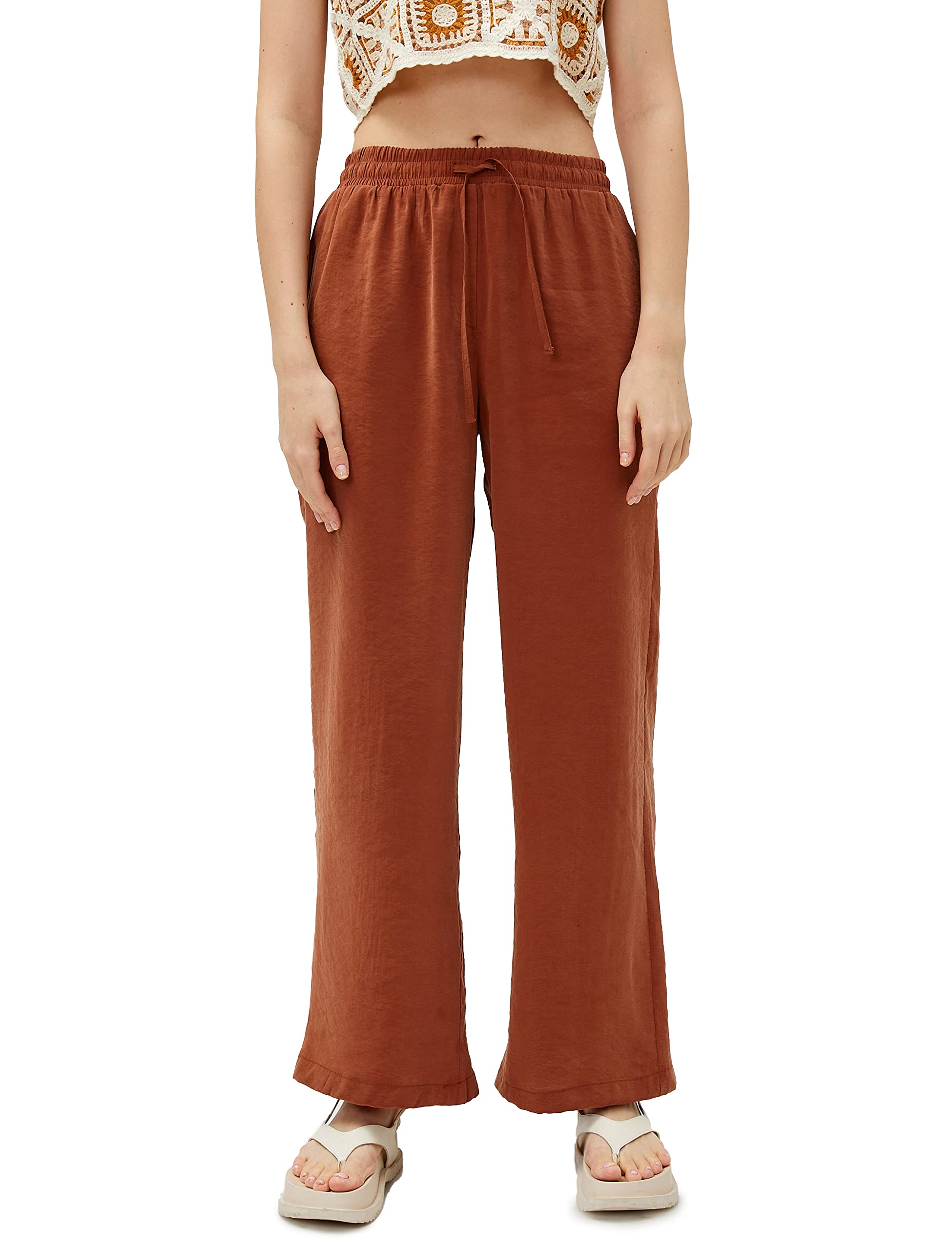 Koton Women's Modal Relax Trousers Drawstring Pocket Pants, Braun (550),