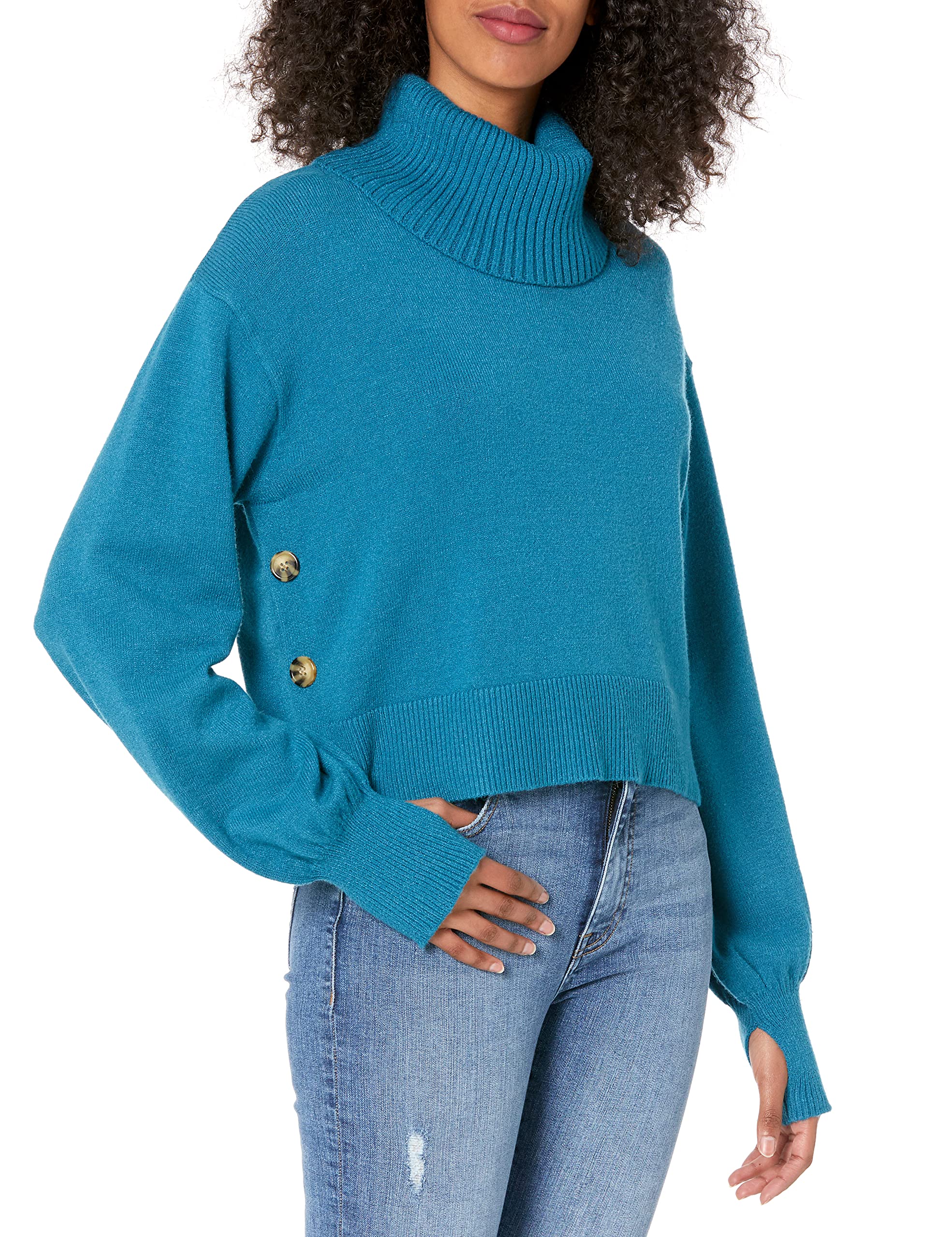 The Drop Women's @lucyswhims Side Button Cropped Turtleneck Sweater, Blue Sapphire, XXL Plus