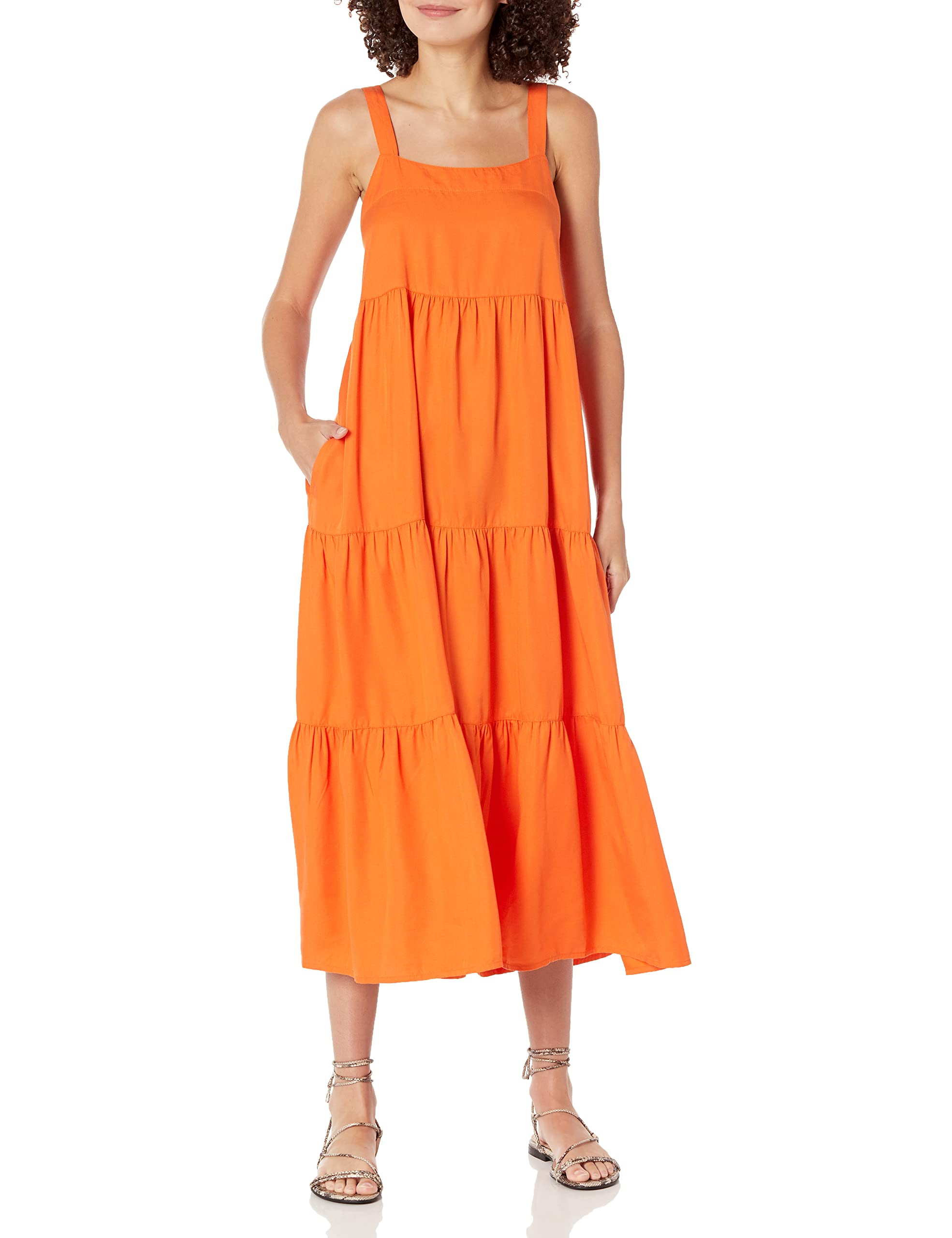 The Drop Women's Britt Tiered Maxi Tent Dress, Fire Orange, XXS
