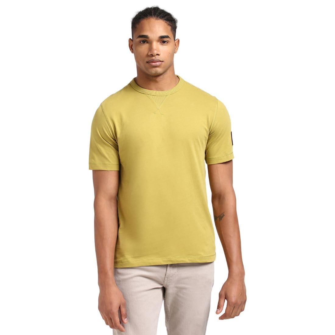 Calvin Klein Men’s Short Sleeve Regular T-Shirt with Logo Badge, Green (Willow), XXS